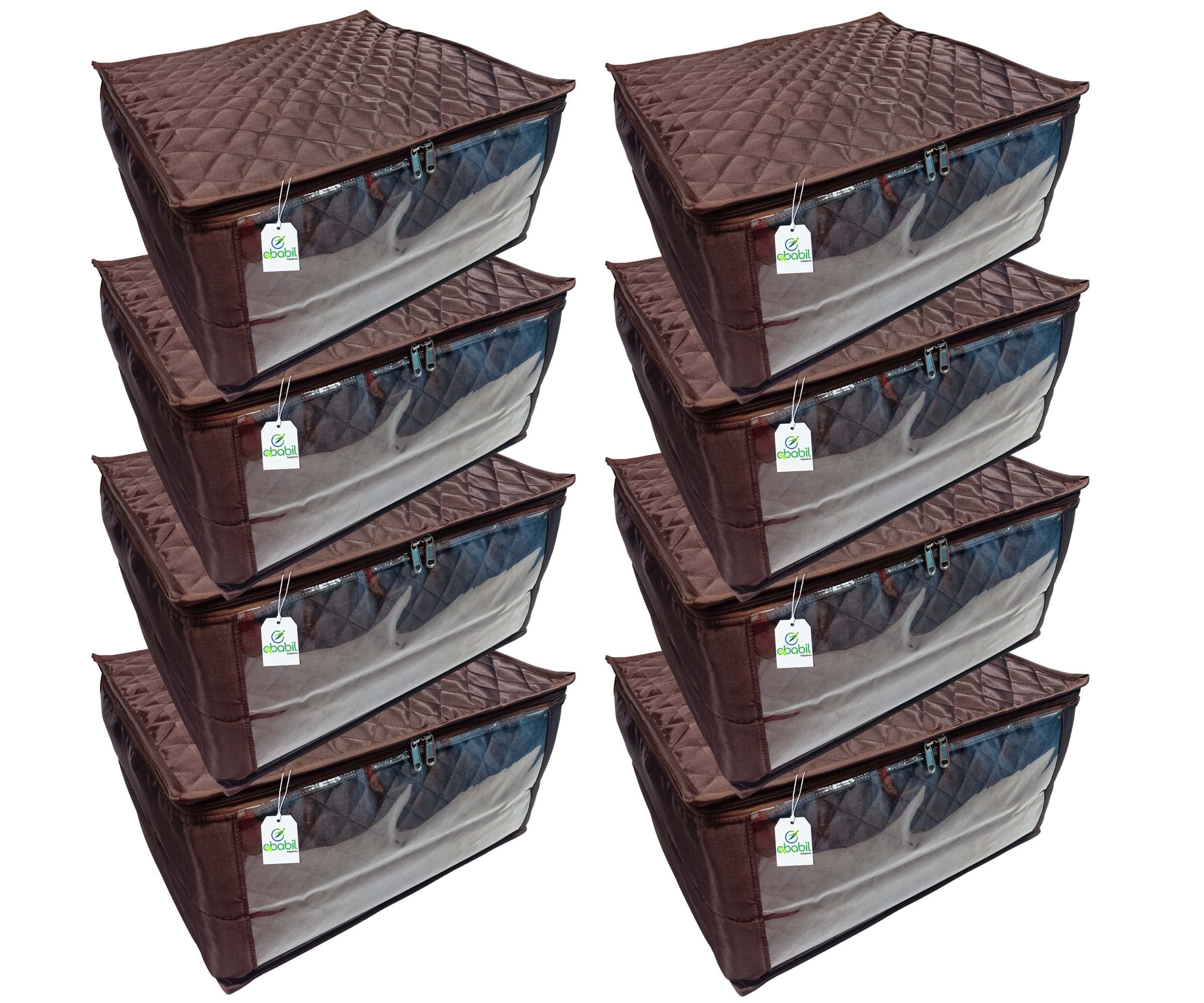 Ababil Industries Extra Large Satin Saree Cover/Garments Cover/Wardrobe Organiser/Clothes Storage Bag With Zip Combo Offer Pack of 8 Coffee