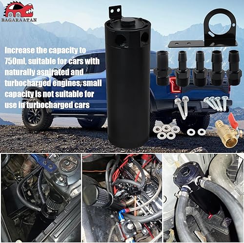 Miniatura 7 de BAGARAATAN Kit de latas de aceite de 2.5 onzas líquidas, tanque de depósito de aceite desconcertado universal de 2 puertos con filtro de ventilación