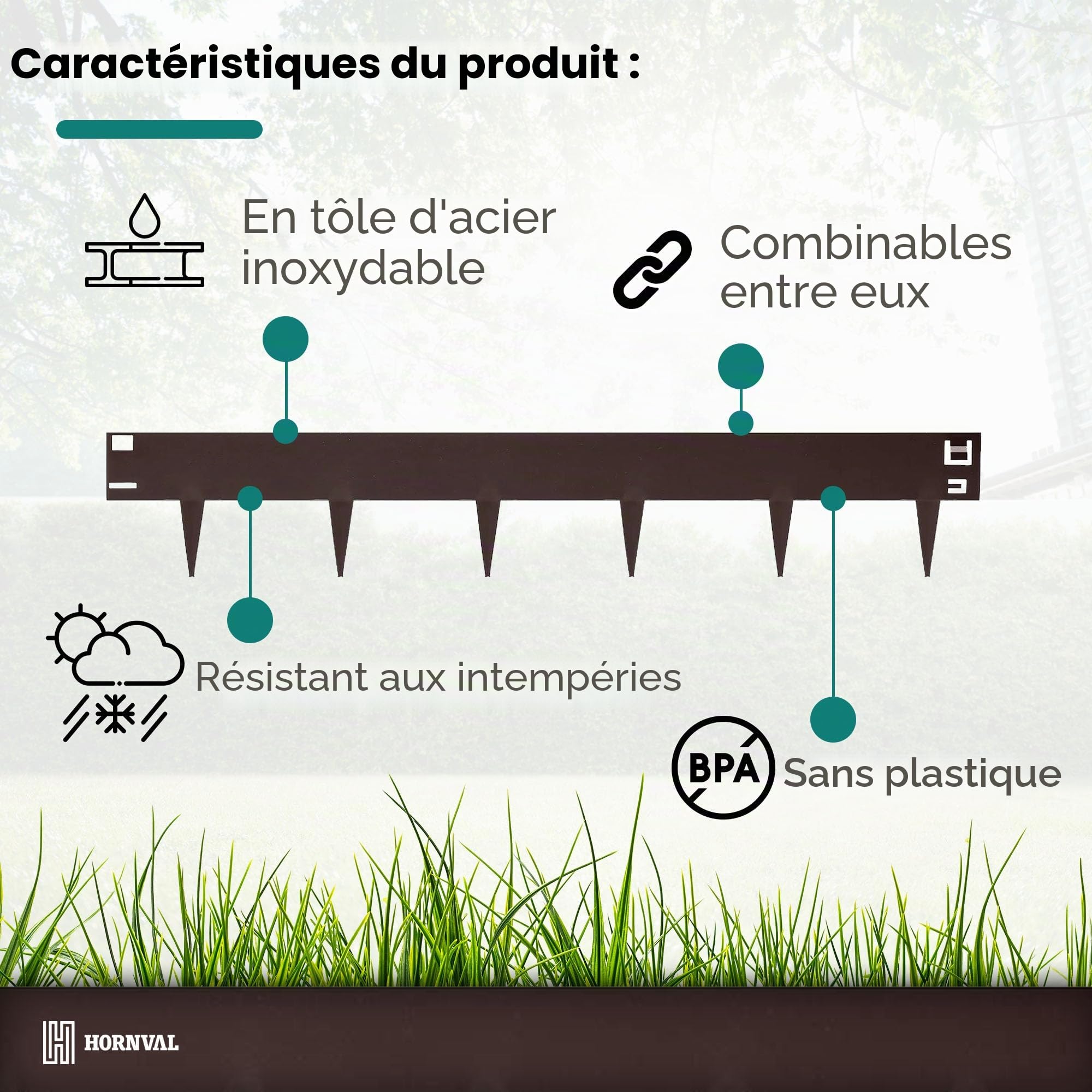 Bordure de Parterre en métal avec épines | 100 x 17,5 cm, Bordure de pelouse en métal, 15 pièces dans l'emballage, Bordure de Jardin en Bronze Mat