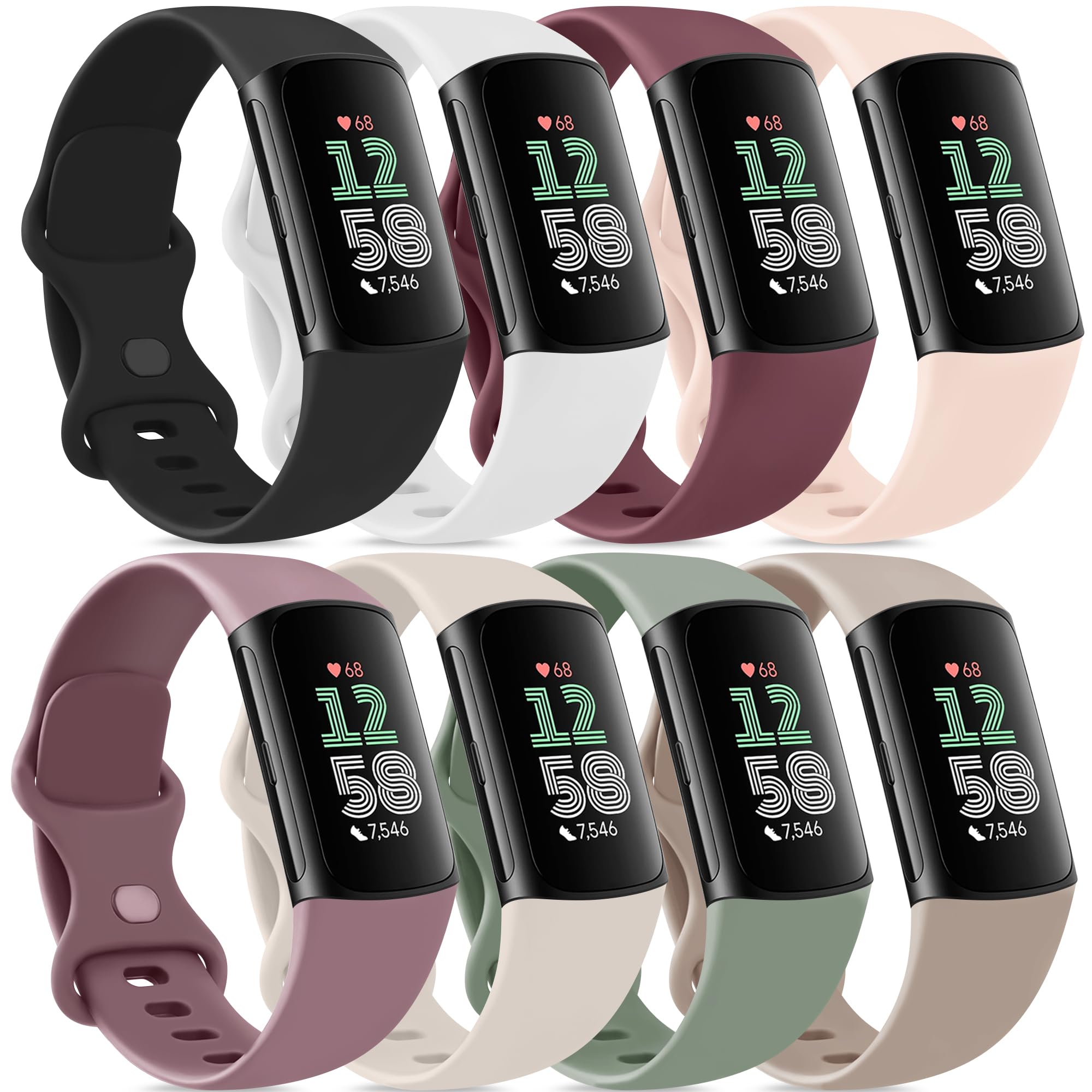 Vancle Band for Fitbit Charge 6 Bands/Fitbit Charge 5 Bands Women Men[8 PACK], Classic Soft Sport Straps Wristbands