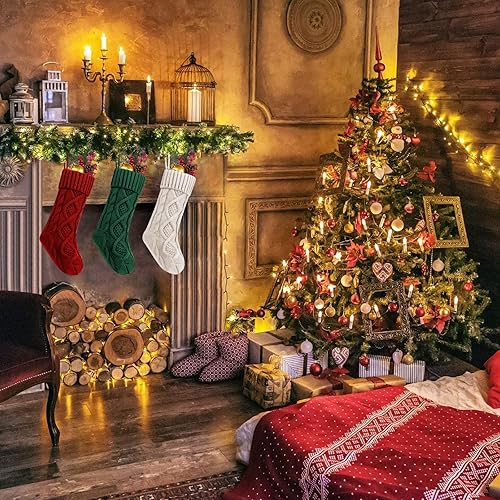 Miniatura 8 de Fesciory Paquete de 4 medias de Navidad de 18 pulgadas, tamaño grande, calcetines de punto trenzado, regalos y decoraciones para vacaciones