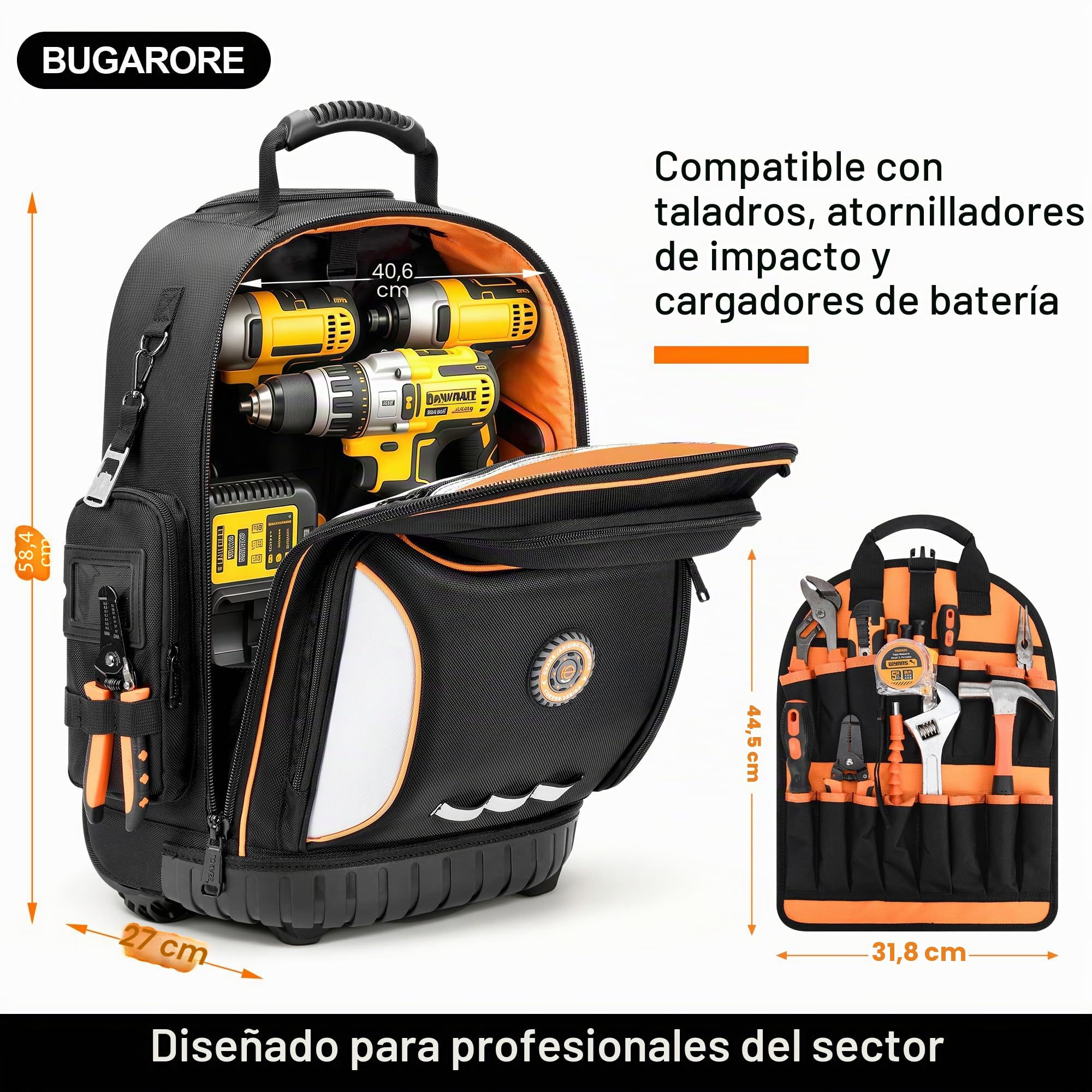 Mochila de herramientas con rueda, mochila de herramientas rodante para electricista, bolsa de herramientas resistente con ruedas para trabajos de construcción, 75 bolsillos y bucles, mochila de