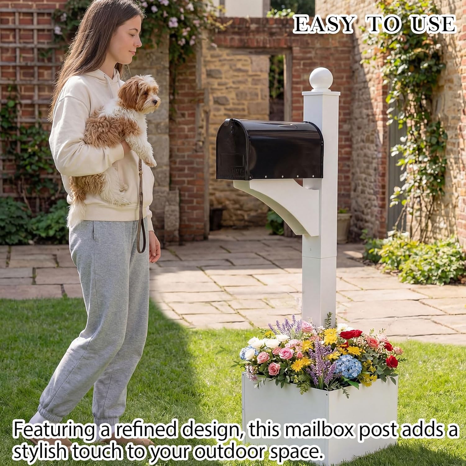 Colingmill 1 Set Iron Mailbox Posts with Planter Box for Outside 56 Inch / 4.6 ft Tall Decorative Mount with Flower Box Heavy Duty Architectural Post(White)