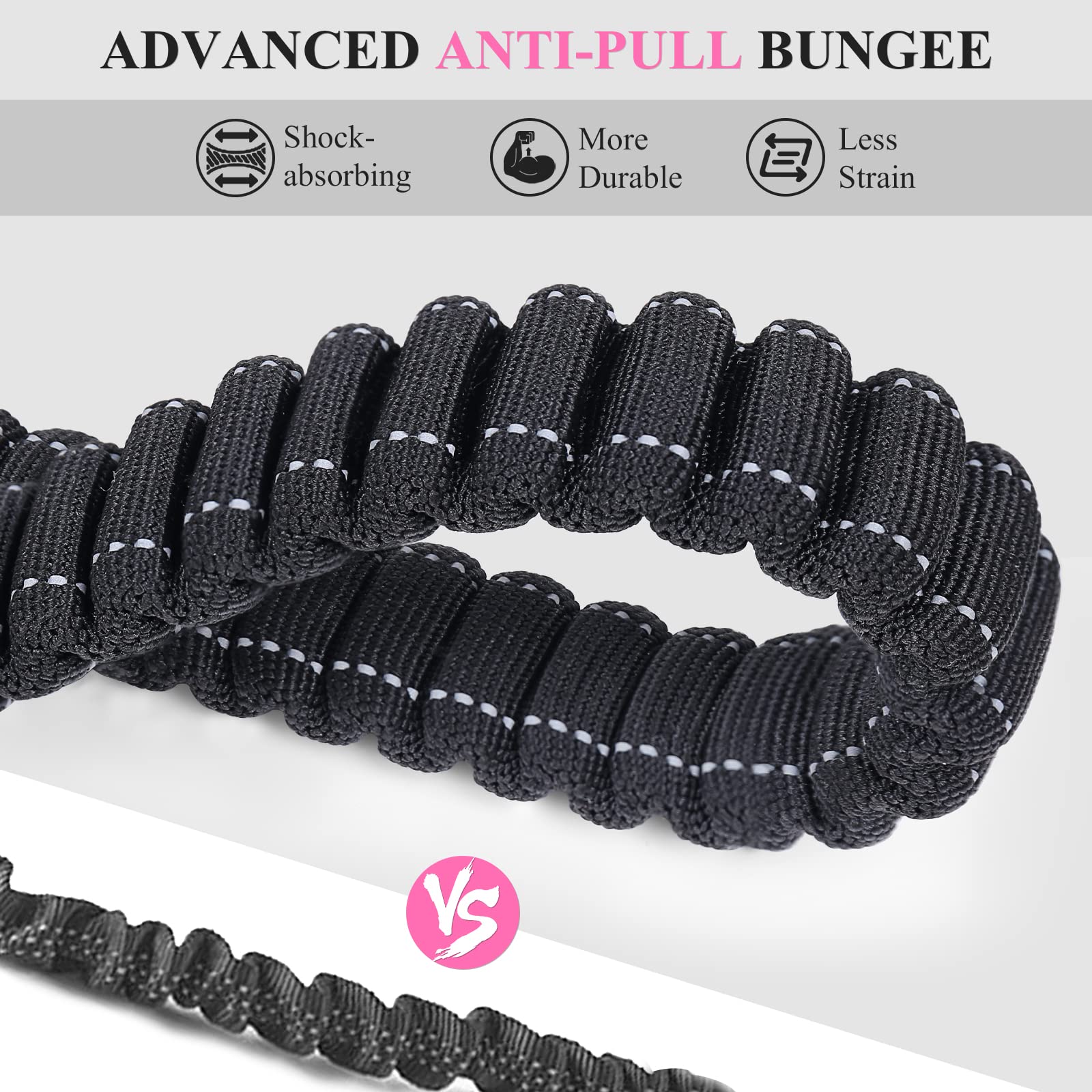 VIVAGLORY Hands Free Dog Lead Bungeeone Waist Dog Lead with Belt for Running Walking & Jogging - Image 2