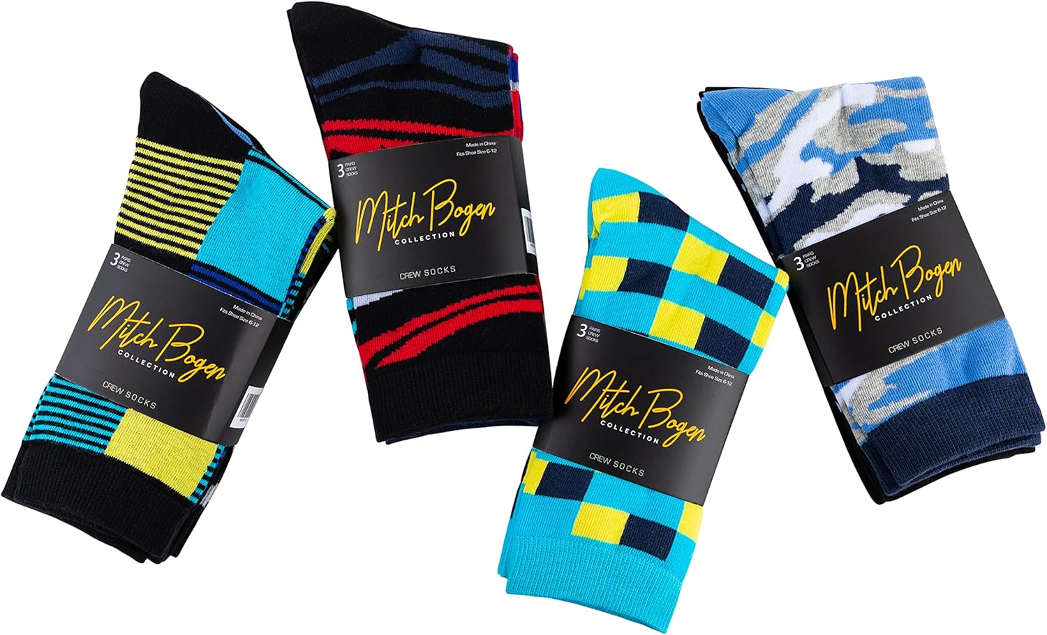 Men's Colorful Dress Socks - Fun Patterned Funky Crew Socks For Men - 12 Pack