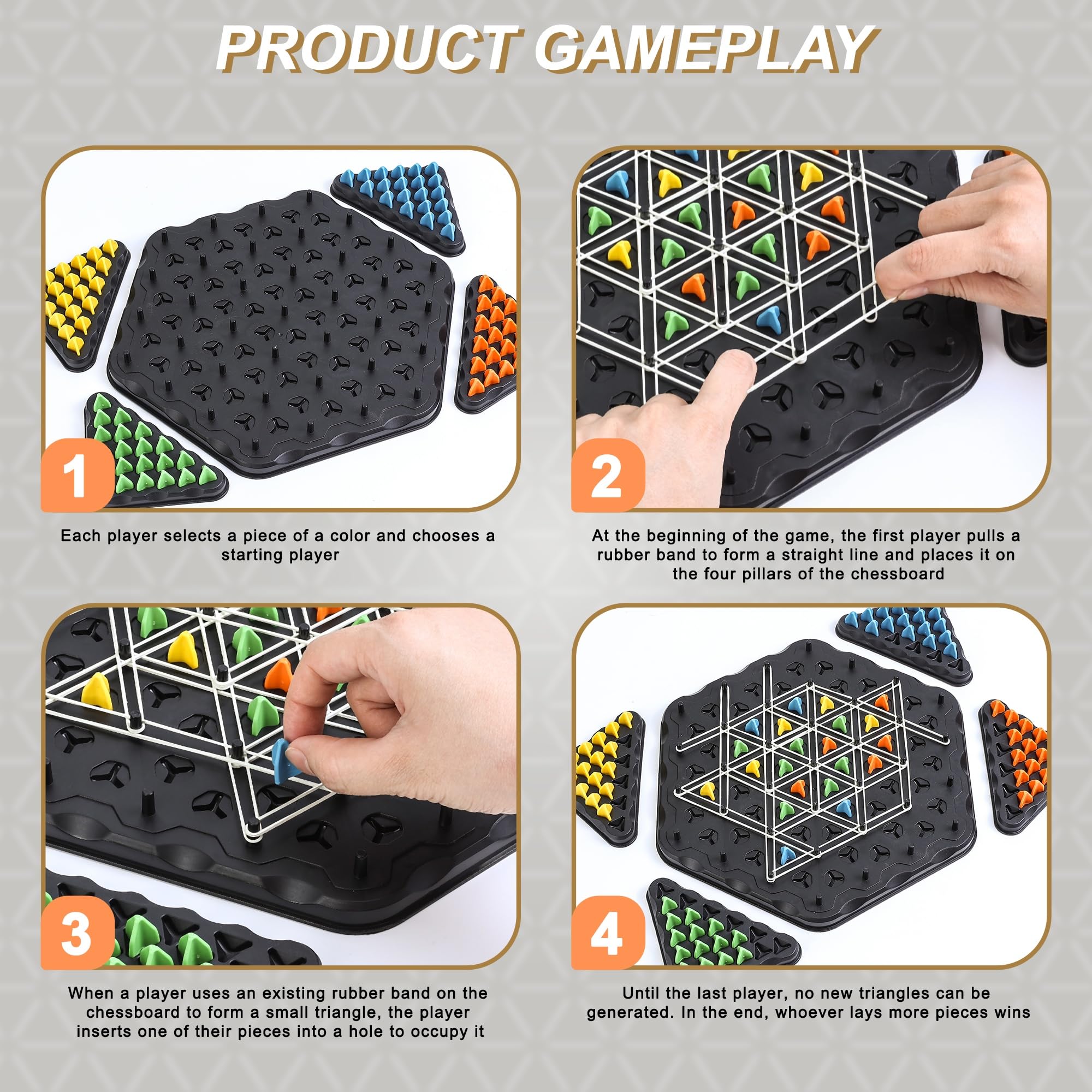Juego de Mesa de Estrategia Triangle Chain AIUAZA, Juegos de Mesa de Estrategia para Niños de 6-8-12, Juego para Fiestas de Adultos,Juego de Gomas Triangular, para 2 a 4 Jugadores