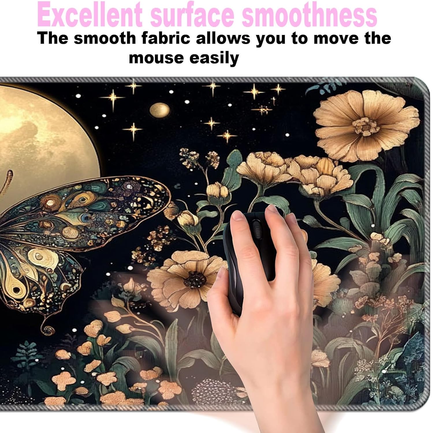 Keyboard Wrist Rest Set,Memory Foam Wrist Support Mouse Pad,31.5"x11.8" Desk Mat for Comfortable Typing & Pain Relief,Non-Slip Base for Office & Home Use - Flower Butterfly Moon