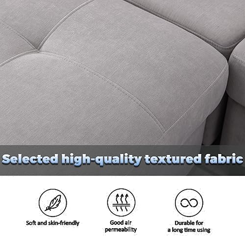 Miniatura 6 de poplarbox Juego de sofá de terciopelo tapizado seccional para sala de estar, sofá modular (otomano, gris claro)