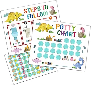 Potty Training Sticker Chart, Dinosaur Potty Training Chart for Boys Girls, Potty Chart for Kids Toddlers, Potty Chart with Stickers, Potty Training Rewards - A05