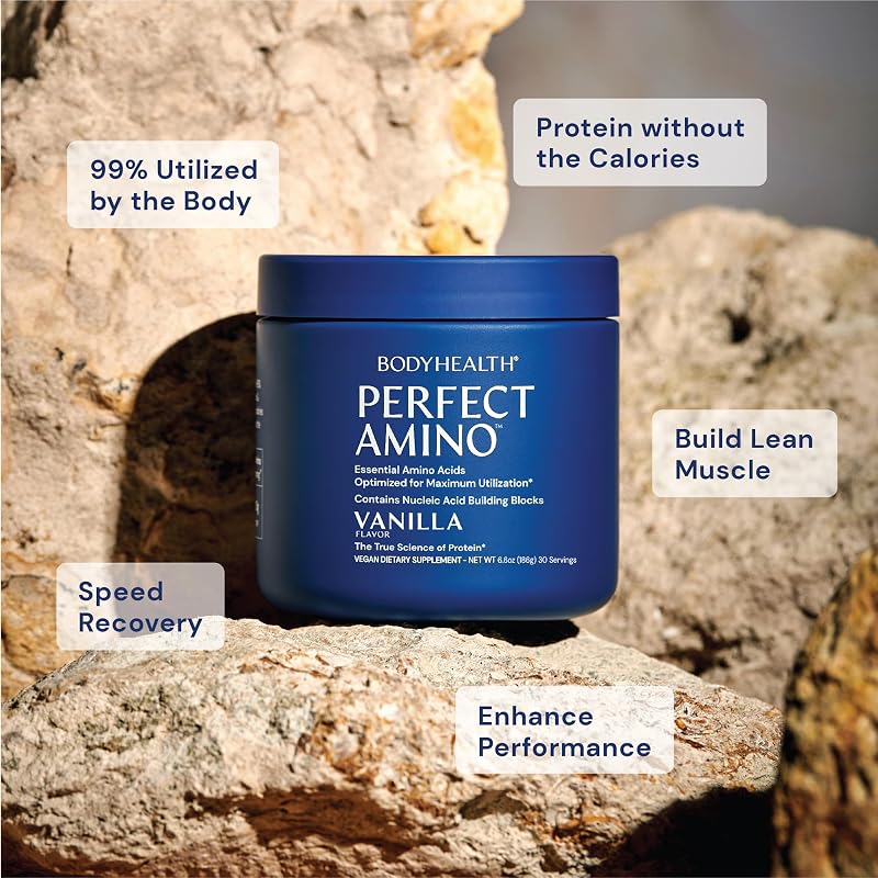 BodyHealth PerfectAmino Powder - BCAA and EAA Powder for Pre and Post Workout - Amino Acid Energy Drink for Men and Women to Support Lean Muscle and Recovery - Vanilla - 60 Servings image 2