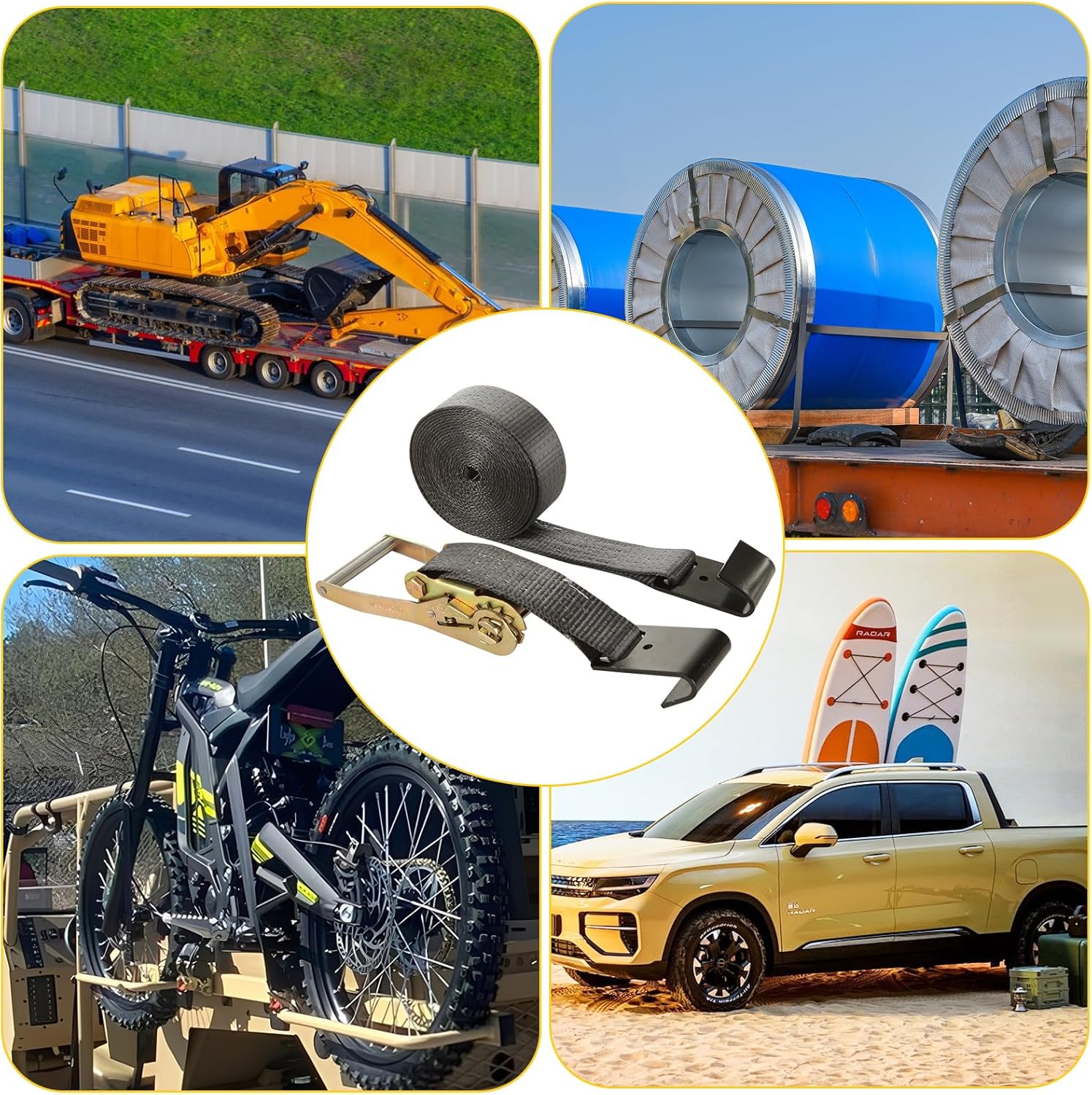 4 Pack 2 Inch Ratchet Straps Heavy Duty 20ft Tie Down Straps Ratchet Flat Hook, 10000 LBS Break Strength, Black Cargo Ratchet Strap for Moving, Truck, Trailers, Motorcycles, Kayaks, Car Roof - Image 7