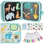 Qrytoi Erasable Doodle Set for Kids - Reusable Magic Drawing Book with 12 Watercolor Pens 14 Page Drawing, Road Trip Car Game Writing Painting Set for Boys and Girls