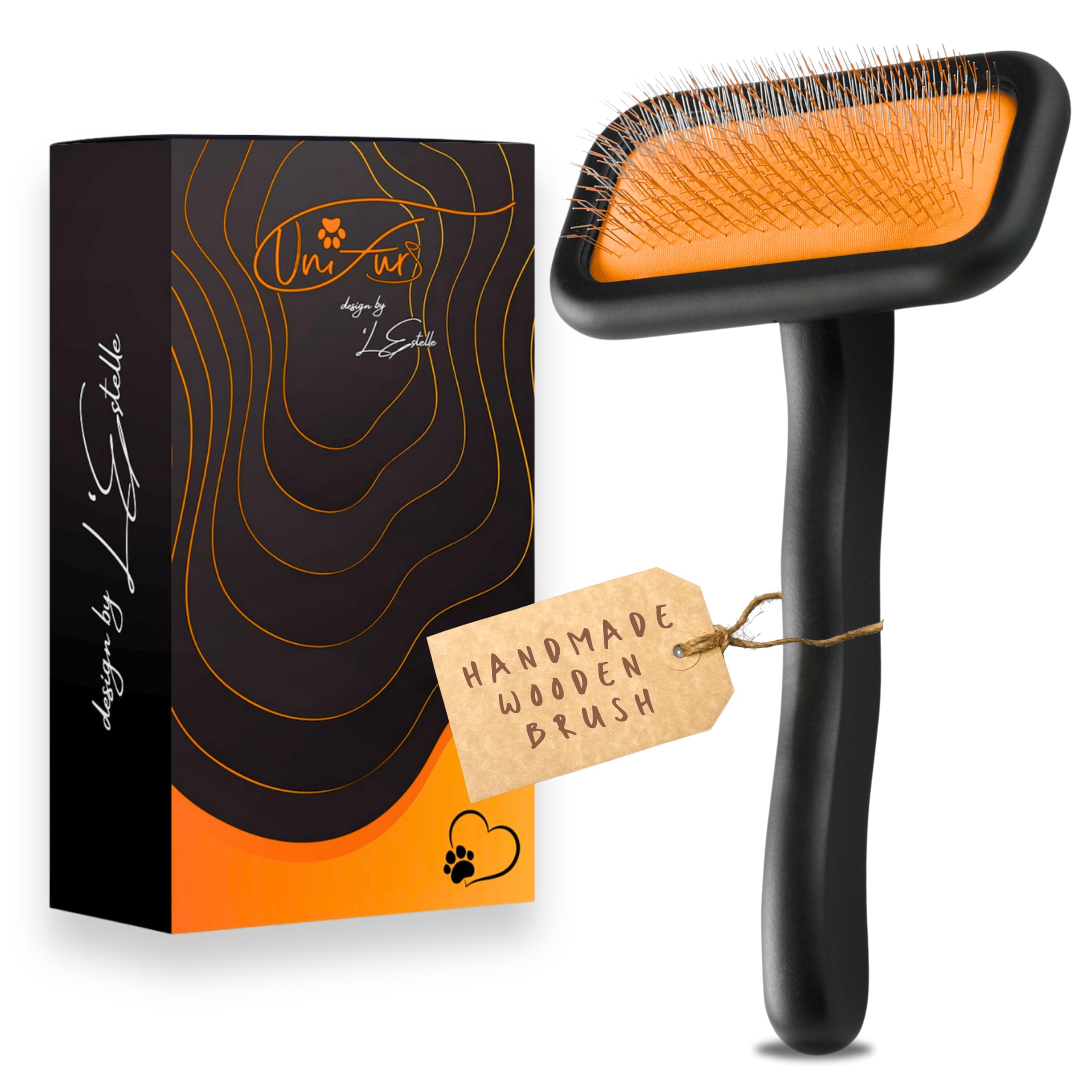 UniFurs Black Medium Dog Slicker Brush for Dogs and Cats Grooming | Detangle, Fluff & Volumize | Soft Vented Cushion | Matt Rubberized Paint |