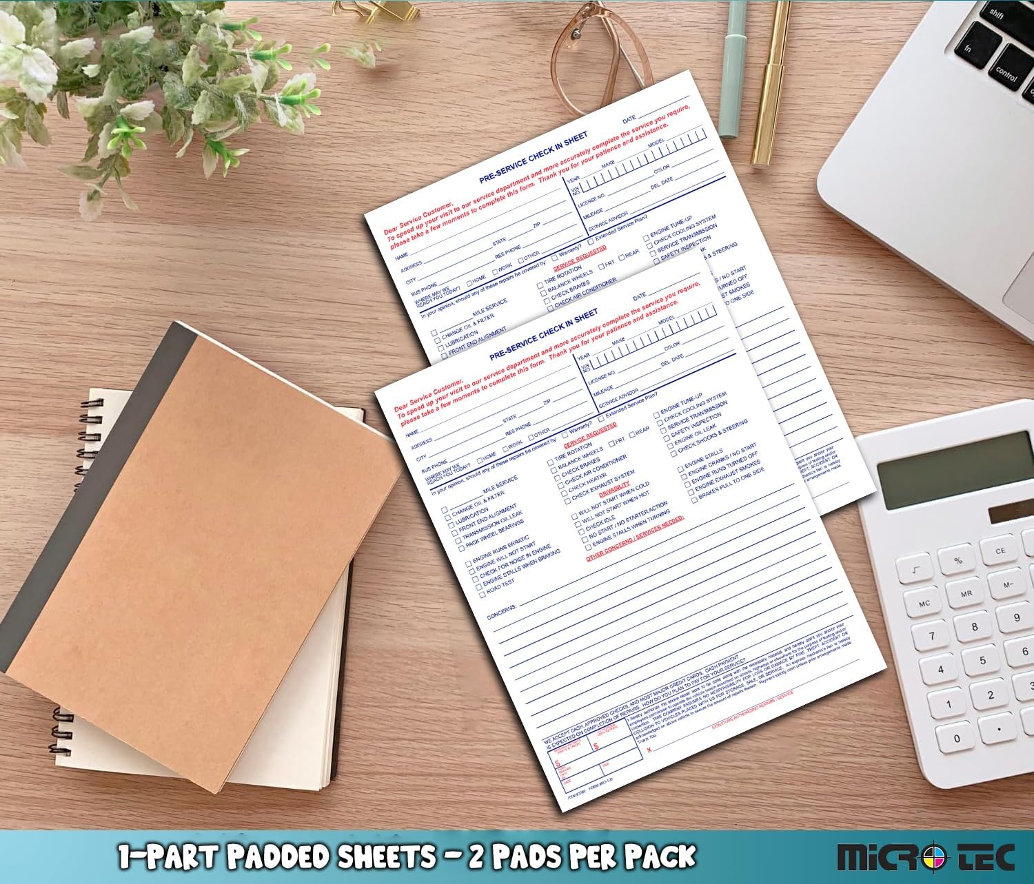 Pre-Service Check-In Form Pads RO-100-8.5" x 11" Auto Service Intake Forms, Customer Vehicle Check In Sheets, Dealership Service Advisor Forms, 1-Part Tear-Off Pads, 20# Paper - 6 Pads (300 Sheets)