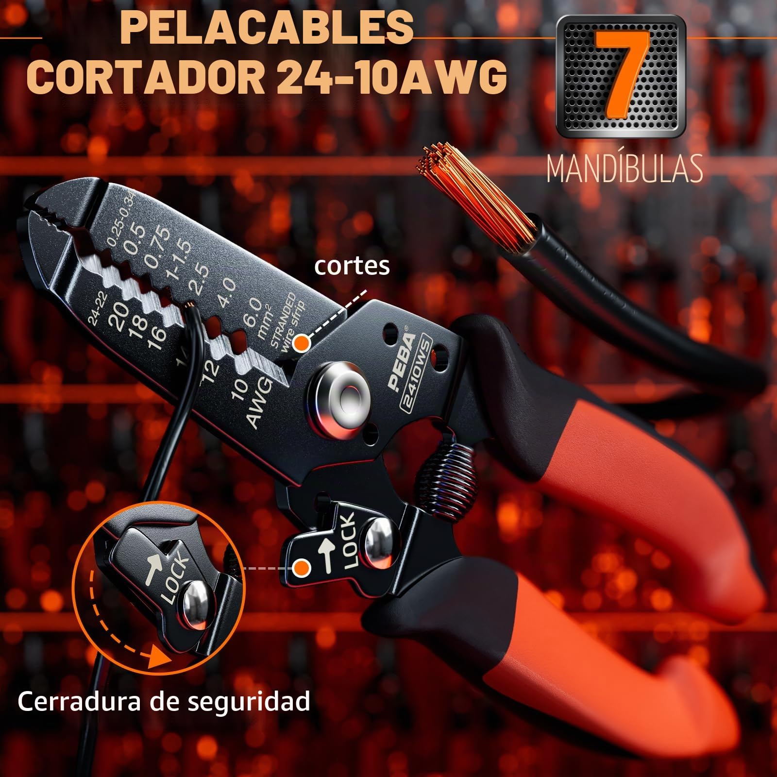 PEBA Crimpadora de Virola, con 33 tipos de Virolas, Alicates de Crimpado Hexagonales Autoajustables 0.08-10.0 mm² y Pelacables | Kit de Herramienta de crimpado de trinquete para casquillos de alambre