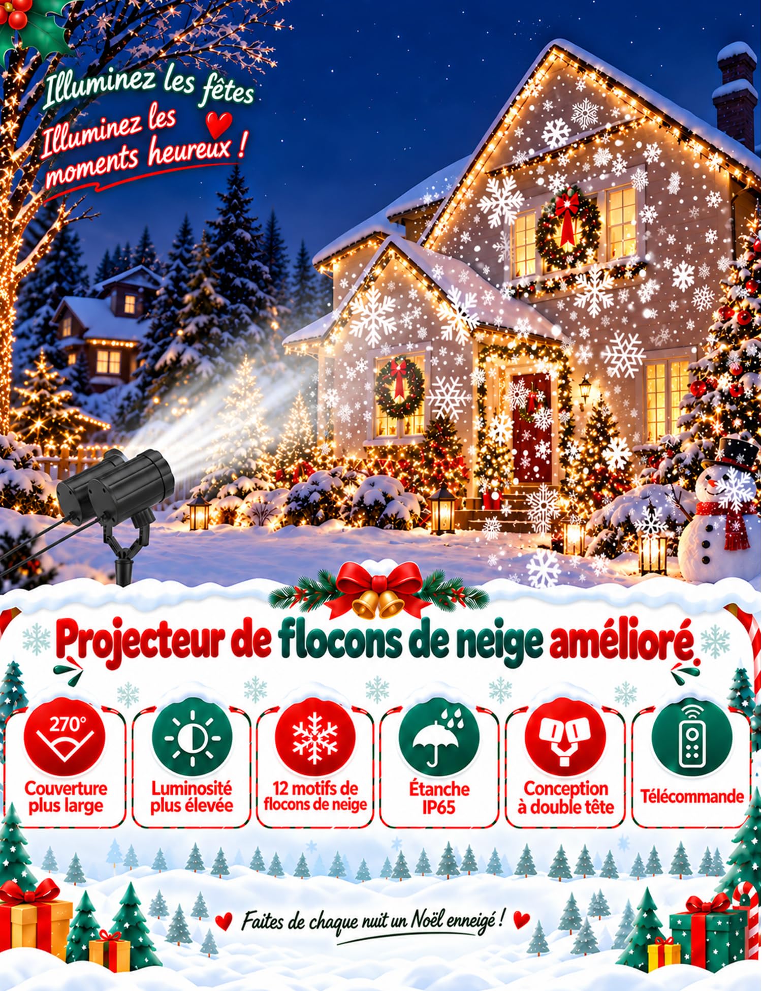 Projecteurs de Flocons de Neige à Deux Têtes, Blanc,G