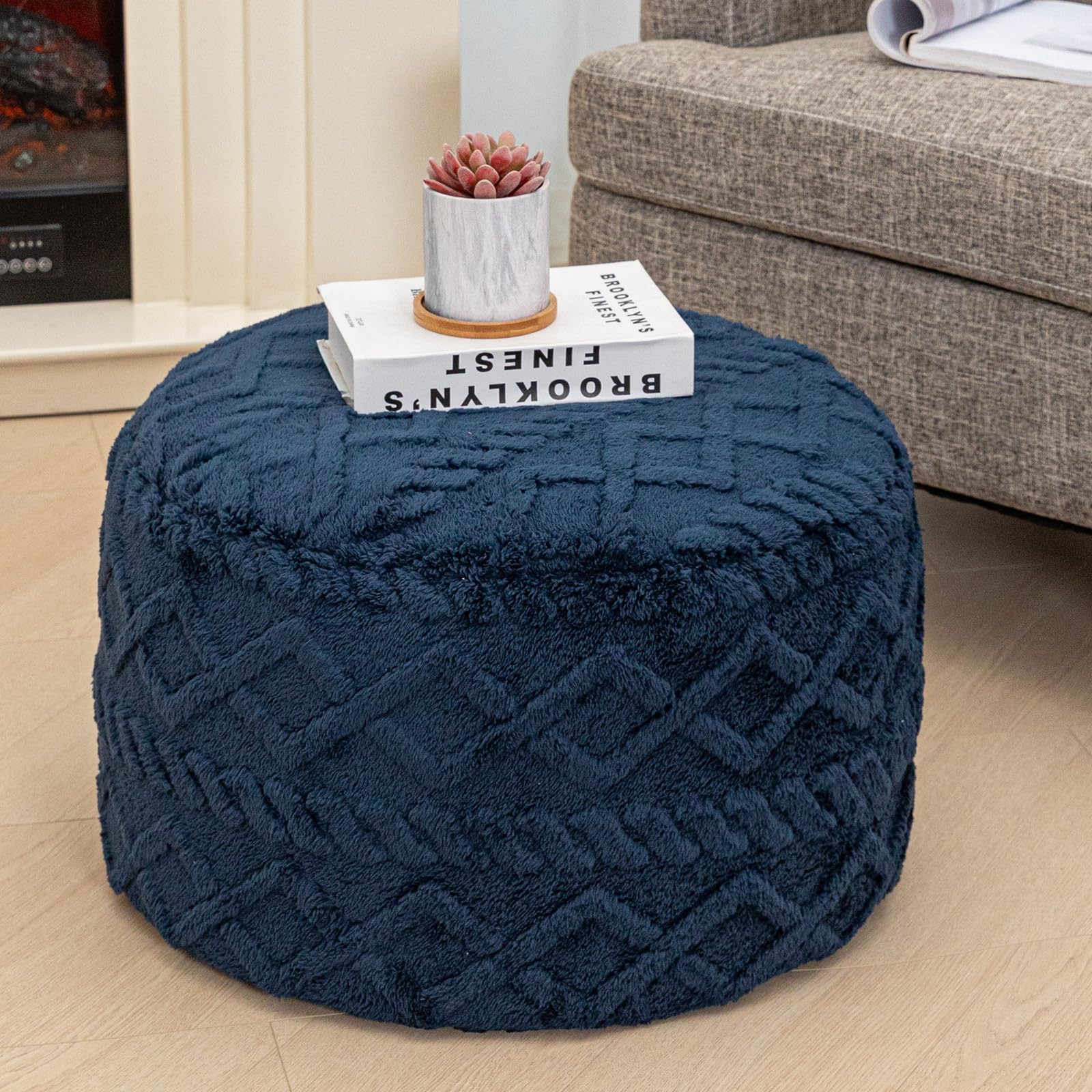 Poofieotto Unstuffed Pouf Ottoman Cover Handmade Footstool Ottoman Storage Solution Floor Pouf Footrest Cushion 20Diameter x12Height Inches for Living