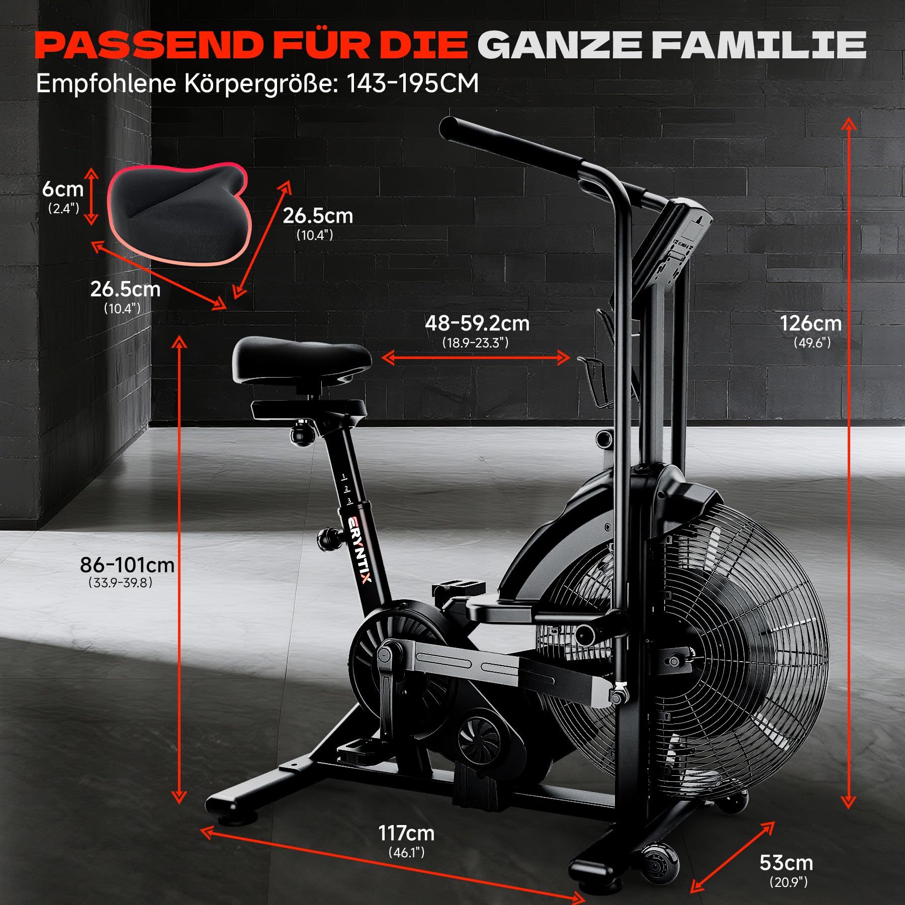 Air Bike, Heimtrainer Fahrrad Air Bike mit Luftwiderstand, Trainingsfahrrad mit Einstellbarem Magnetwiderstand, Leises Indoor-Fitnessbike für Ganzkörpertraining, LCD Monitor, App Verbindung