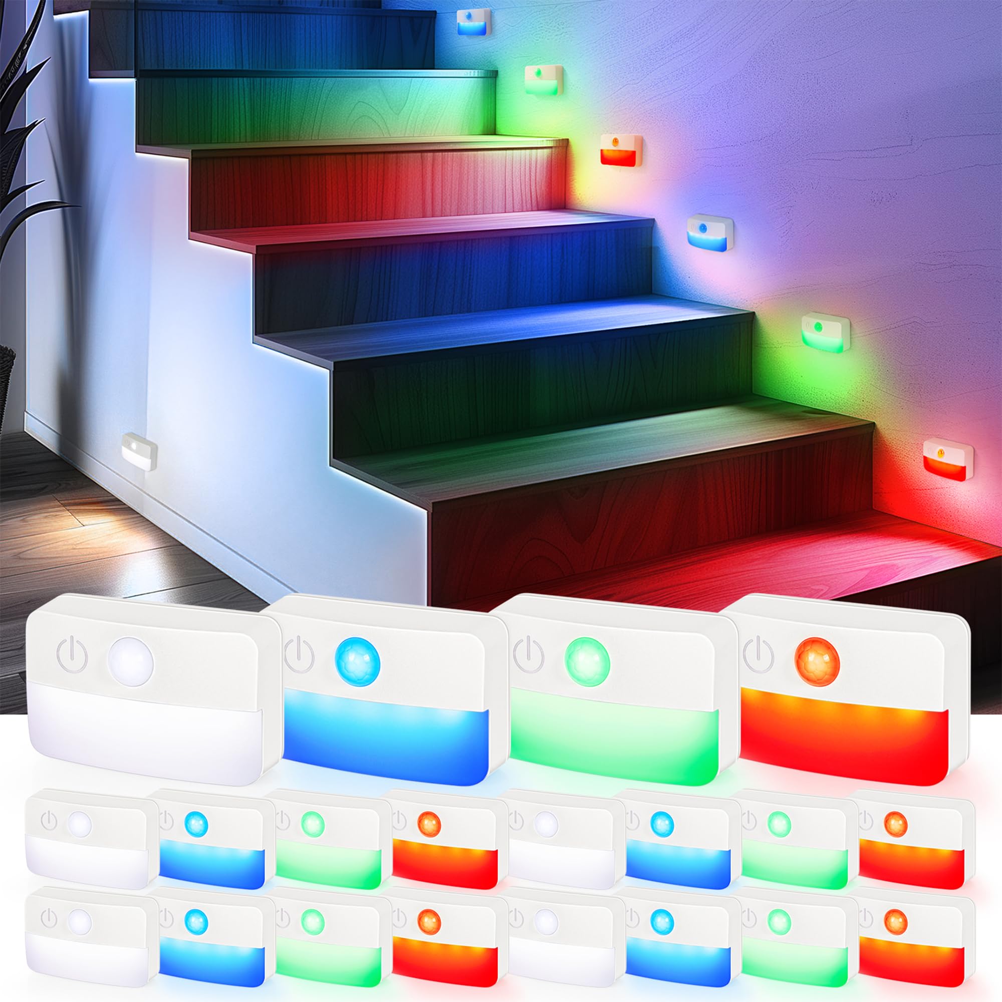 Guankai 16 Pack Motion Sensor Stair Lights Indoor, RGB