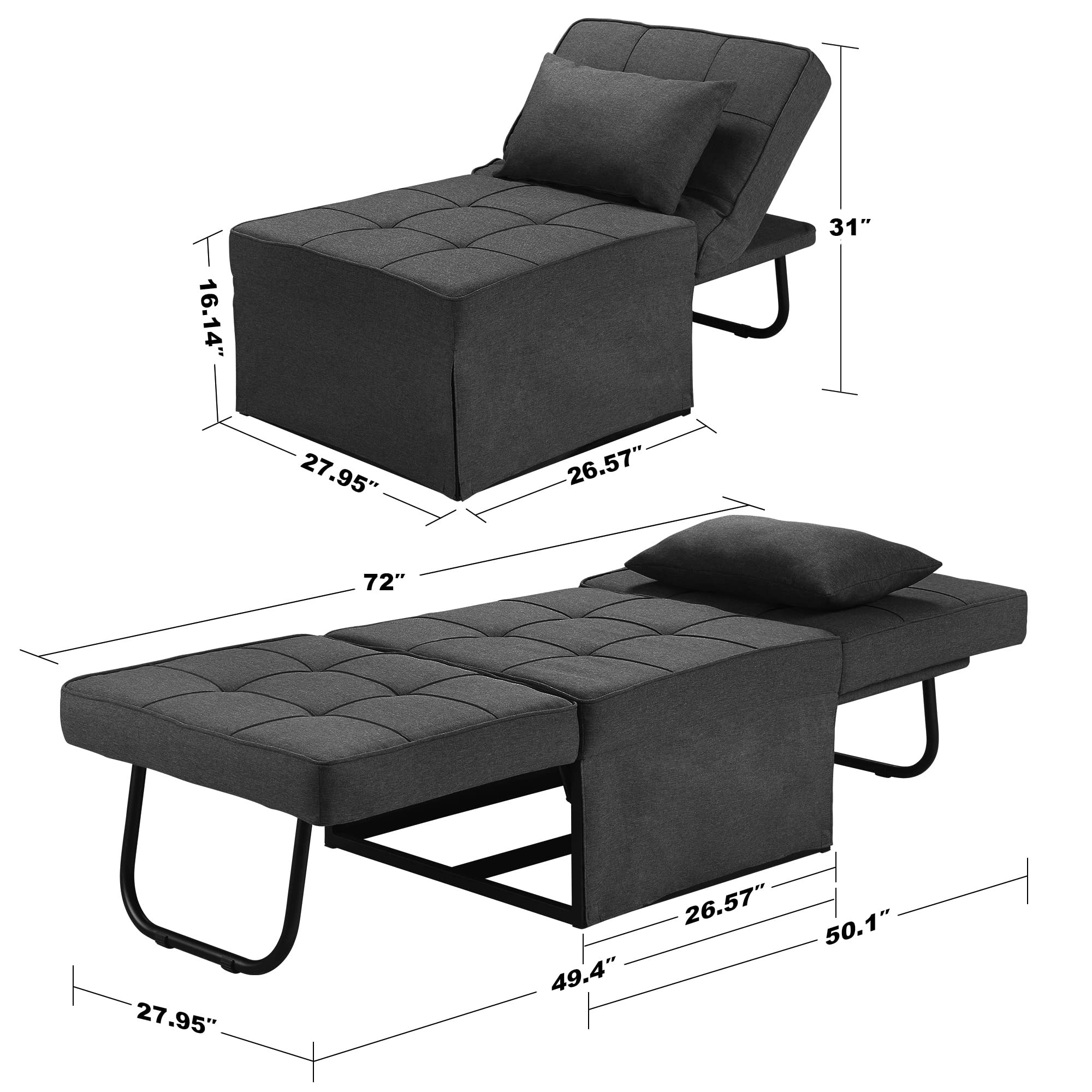 Saemoza Sofa Bed, 4 in 1 Multi Function Single Folding Ottoman Bed with