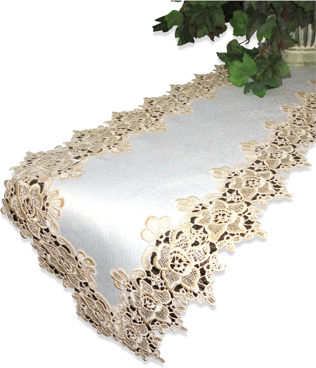 Amazon Mantel Shelf ゴールドローズレーステーブルランナー 65インチ ソフトアンティークホワイトマントルドイリー Galleria di Giovanni