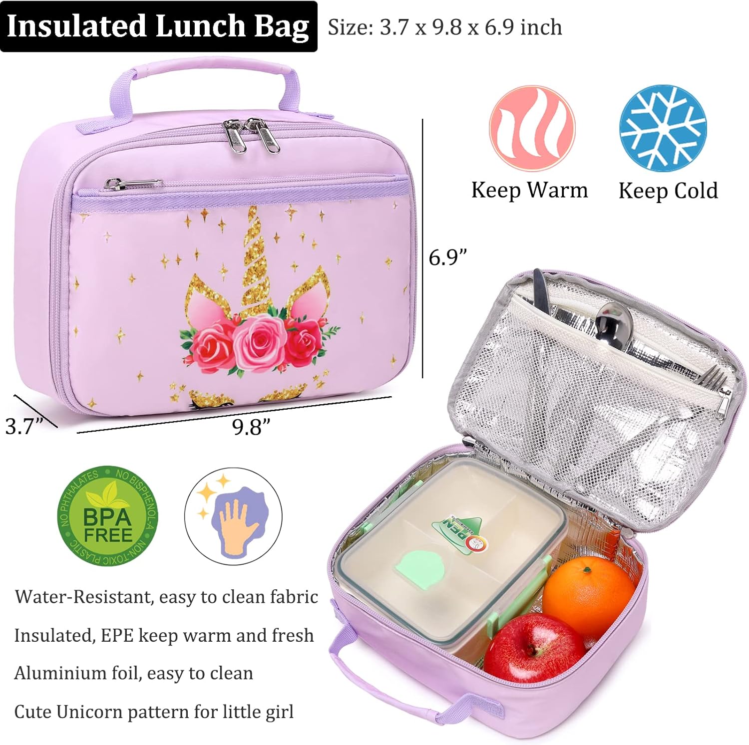 JIANYA Backpack for Girls, Preschool Kindergarten Kids School Bag Girls Backpack with Lunch Box & Chest Strap, 15" Tall - Image 7