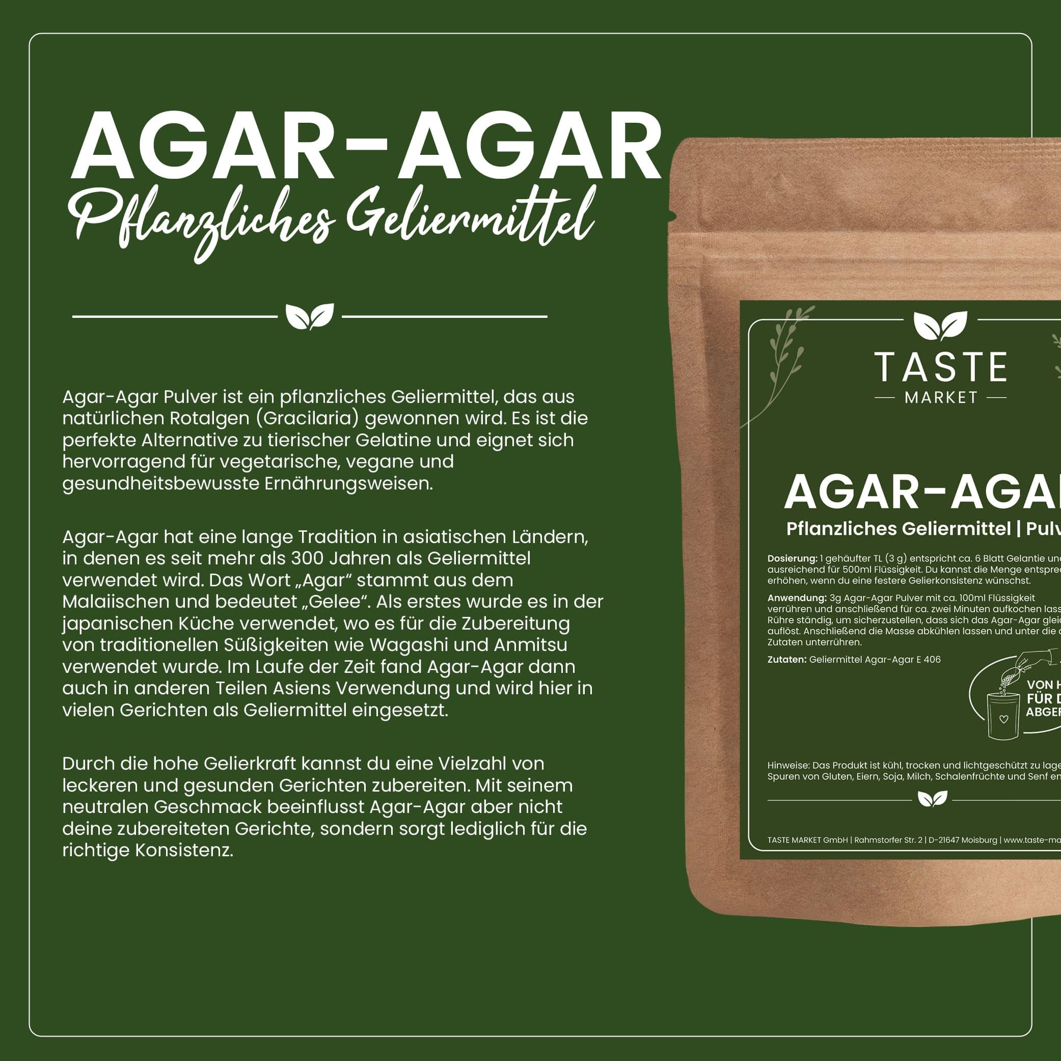 500 g Agar Agar Pulver | pflanzliches Geliermittel | Vegan | Verdickungsmittel