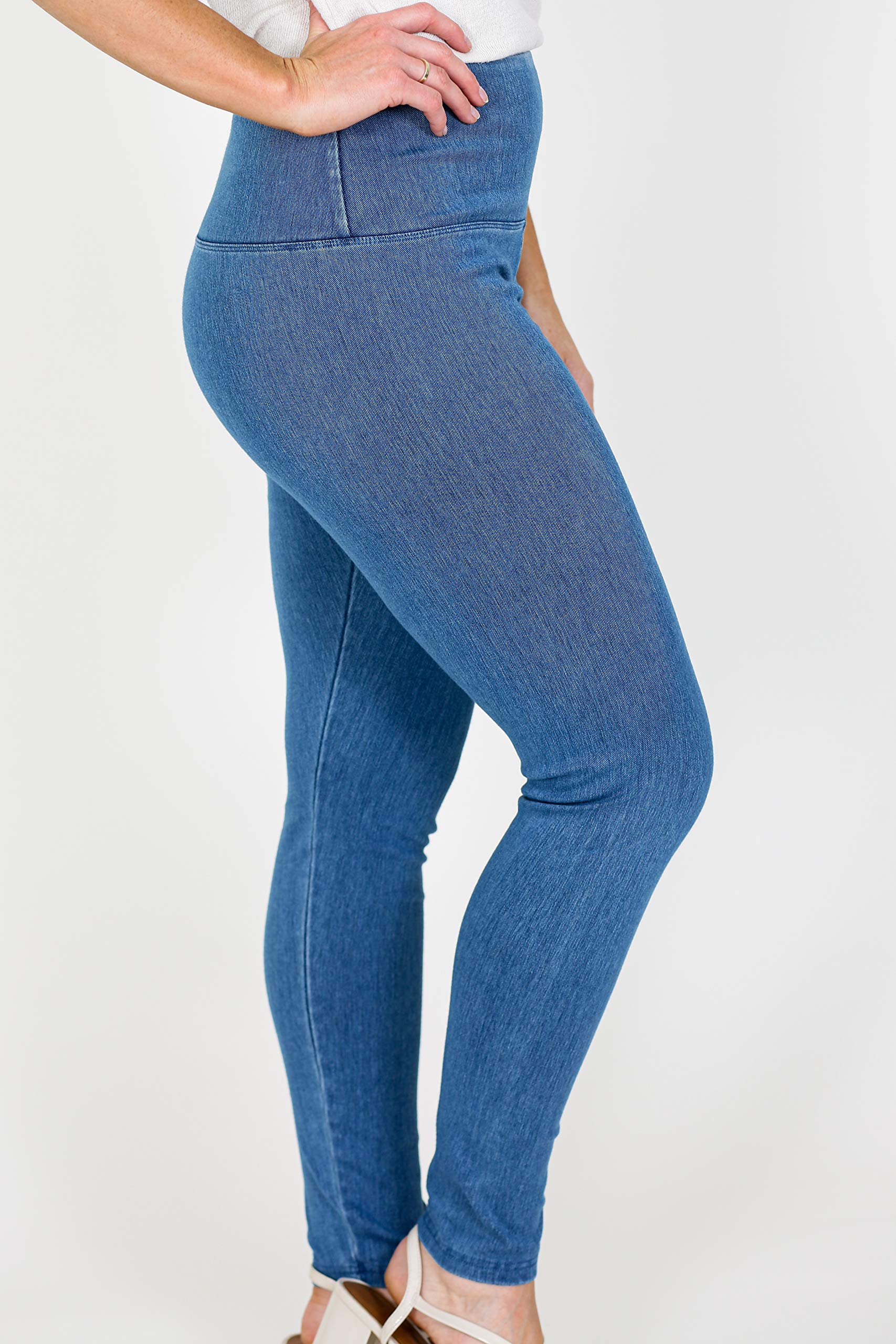 Intro Tummy Control Cintura Alta Pull On Algodón Spandex Legging - Azul - Small