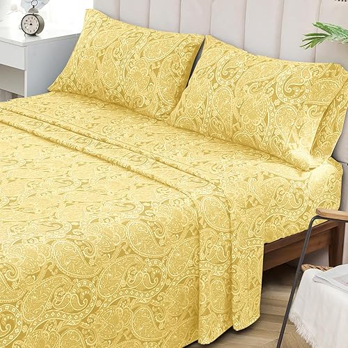 Miniatura 2 de KaceMoo Juego de sábanas tamaño California King, 4 piezas, estampado floral beige, sábanas bohemias de microfibra de bolsillo profundo, lujosas,