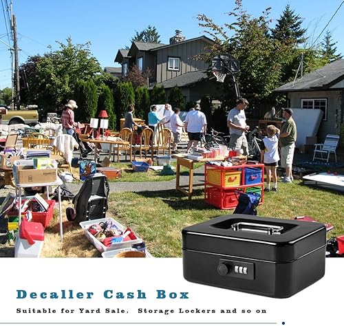 Miniatura 7 de Decaller Caja de dinero con cerradura de combinación, caja de seguridad de metal pequeña con bandeja de dinero, 7 45 x 6 45 x 3 35 pulgadas, color