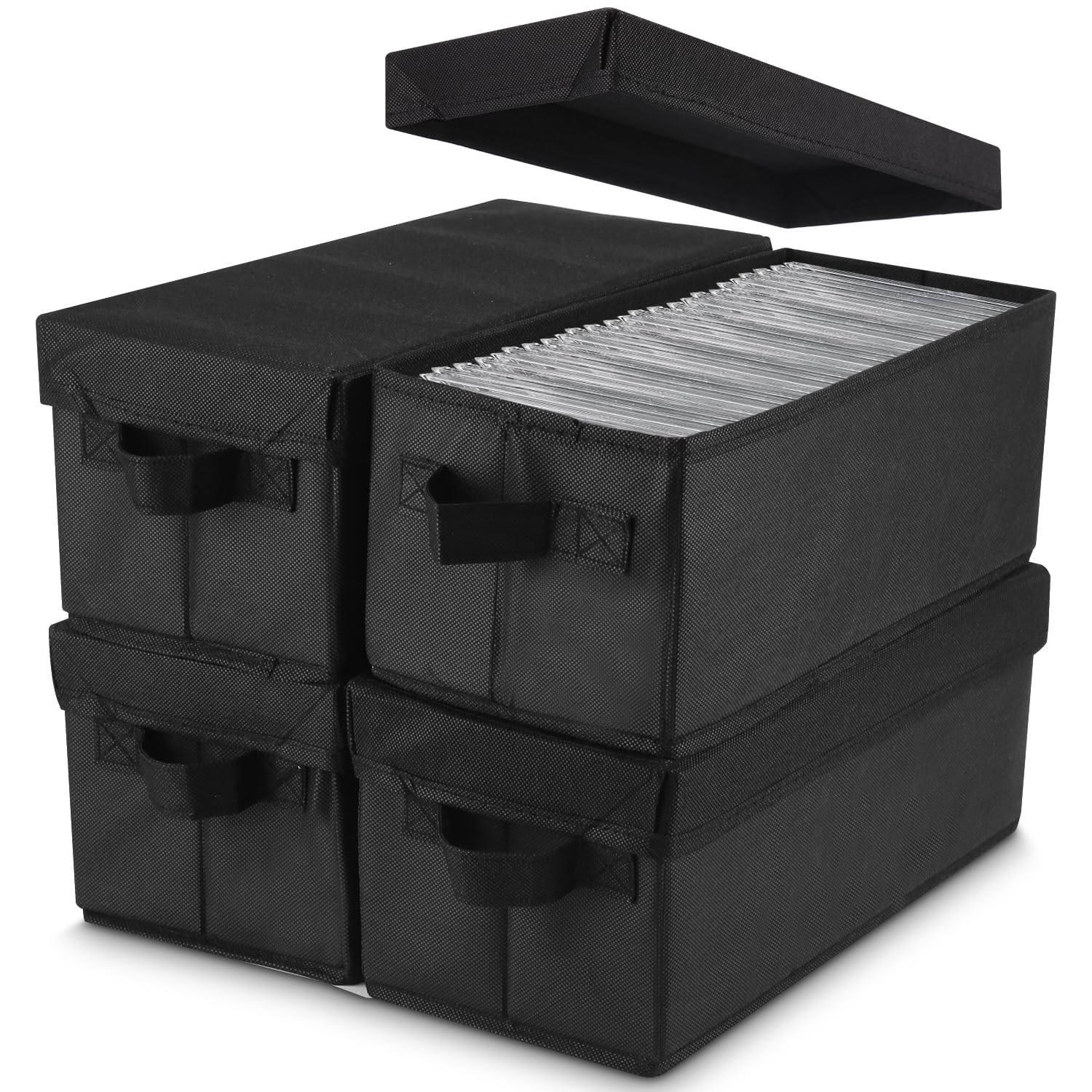 Scatola Porta CD con Coperchio – Set da 4 – Grande Capacità fino a 165 CD – Portatile & Antipolvere – Ideale per Casa, Ufficio & Viaggi