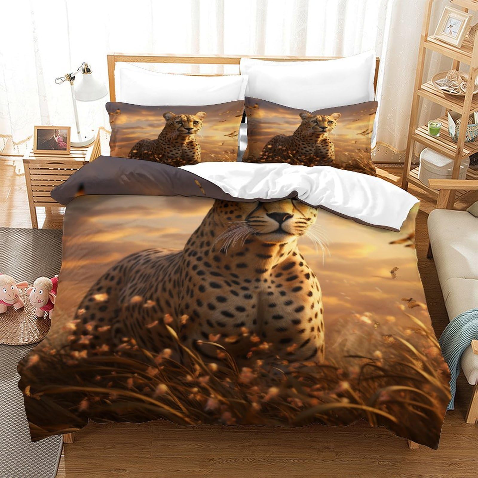 P1S9U7W5Y 3D Printed Cheetah Design Duvet Cover Set 3pcs Microfiber Wildlife Bedding Set Double