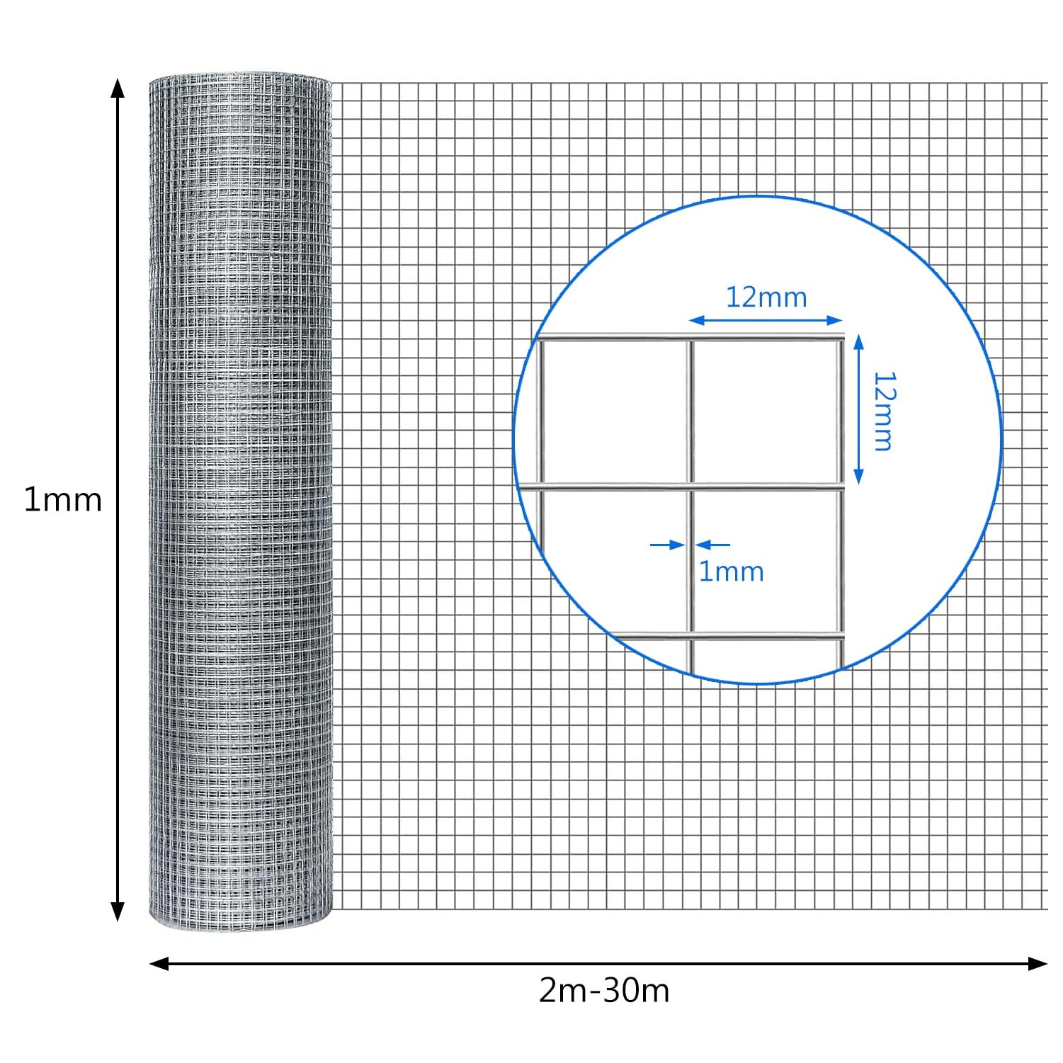 Valla De Alambre De Gallinero, 12x12mm Agujeros 304 De Acero Inoxidable De Malla Electrosoldada Para Aves De Corral Mascota Conejo, Aviary Fence(1x19m)
