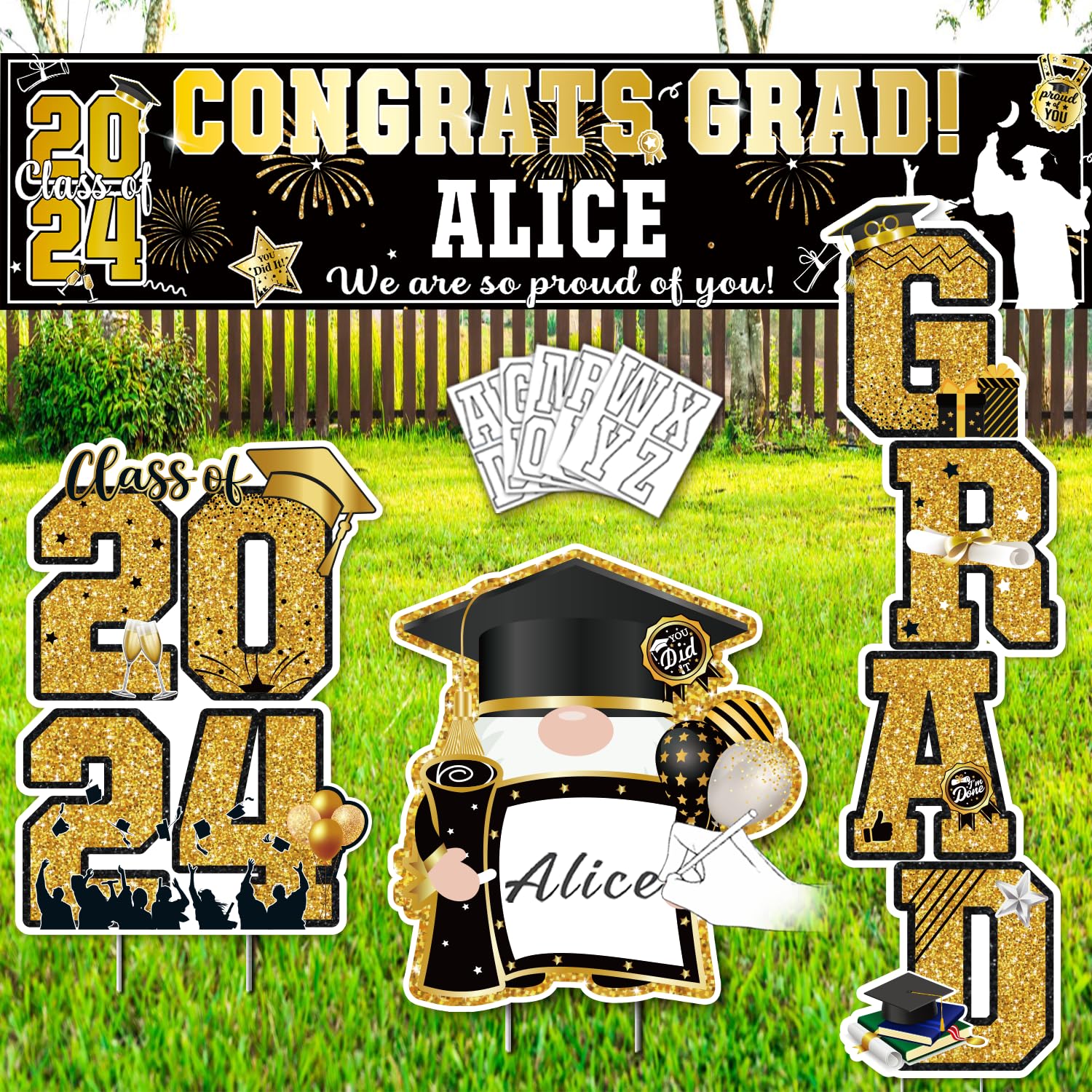 Snapklik.com : Graduation Banner 2024 Personalized, Black And Gold ...