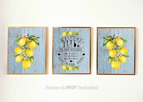 Miniatura 2 de 3 piezas de decoración rústica de limón en acuarela, impresiones artísticas de pared de limón para el hogar, granja, cocina, decoración de cocina,