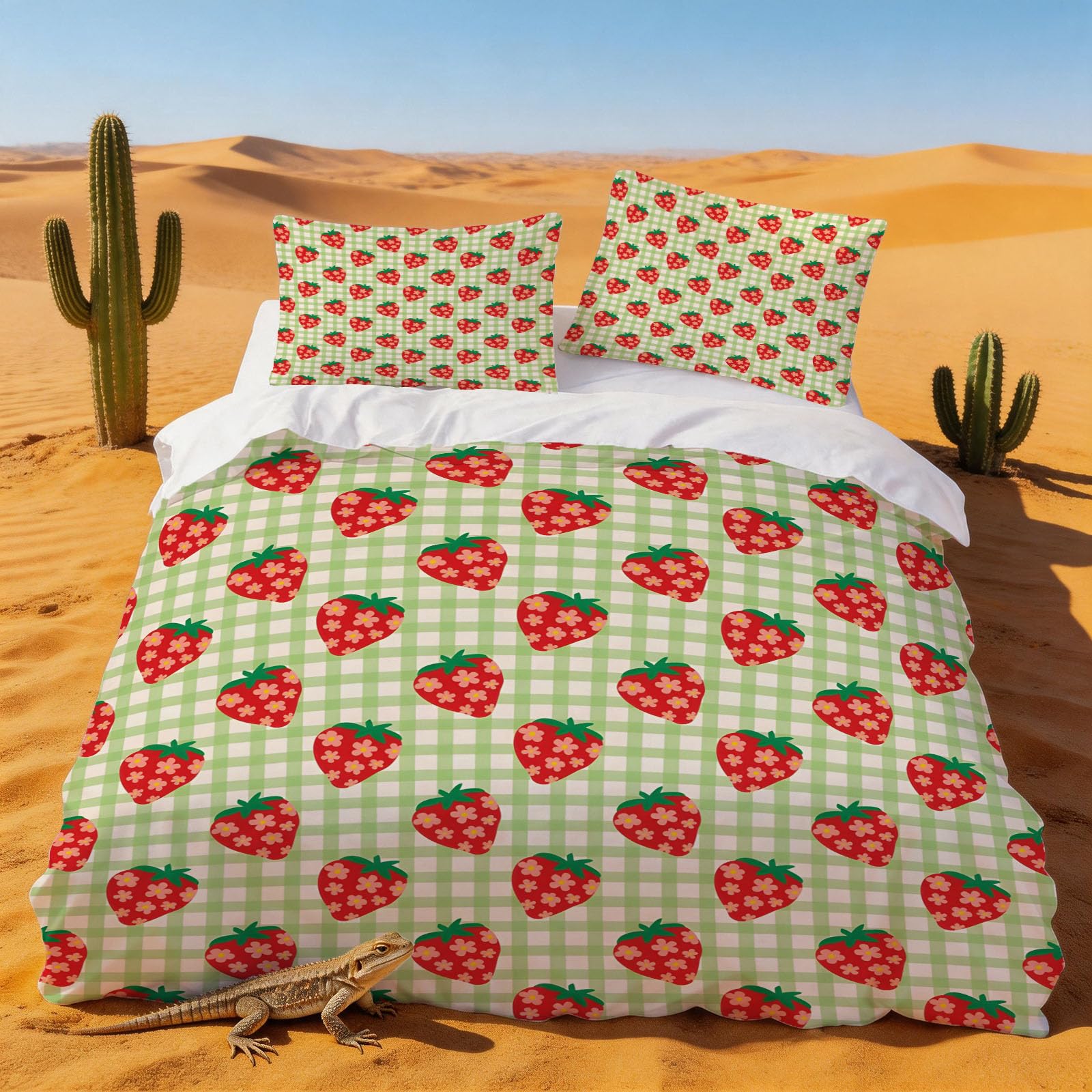 Housse de couette 140x200 fraise en microfibre avec sa taie d'oreiller pour lit 1 personne