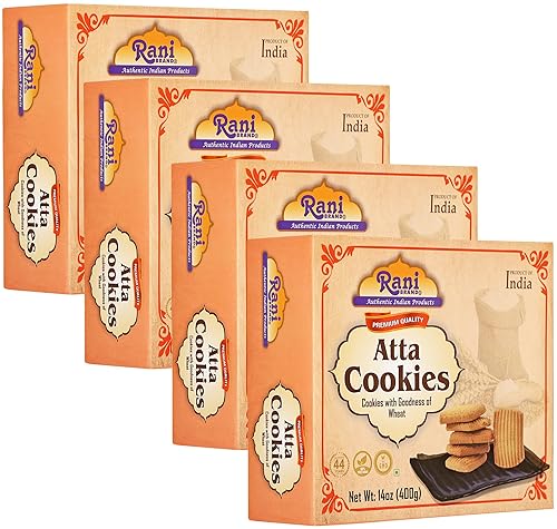Galletas Rani Atta (Cookies with the Goodness of Wheat) 14oz (400g) Paquete de 3+1 GRATIS, galletas indias de alta calidad Veganas Sin OMG Origen