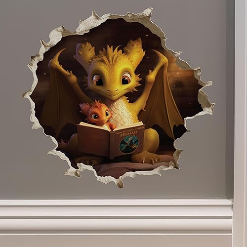 Adhesivo de pared con agujero de ratón en 3D para padres e hijos con diseño de dragón