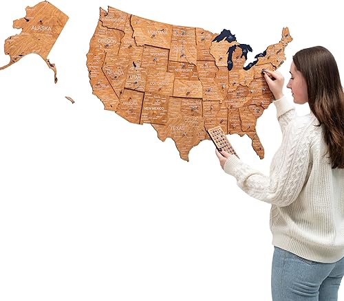 Miniatura 10 de Enjoy The Wood Mapa de Madera de Estados Unidos Lugares Visitados - Mapa 3D de Estados de EE.UU. Rastreador de Viajes Decoración de Pared de Madera
