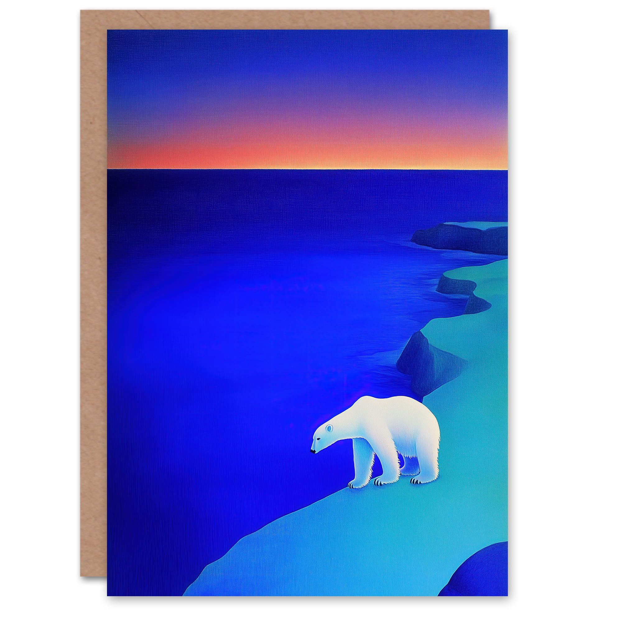 Artery8 Greeting Card Polar Bear Sunset Sky Alaska Ice Landscape Blank For Him Or Her Art Christmas Card