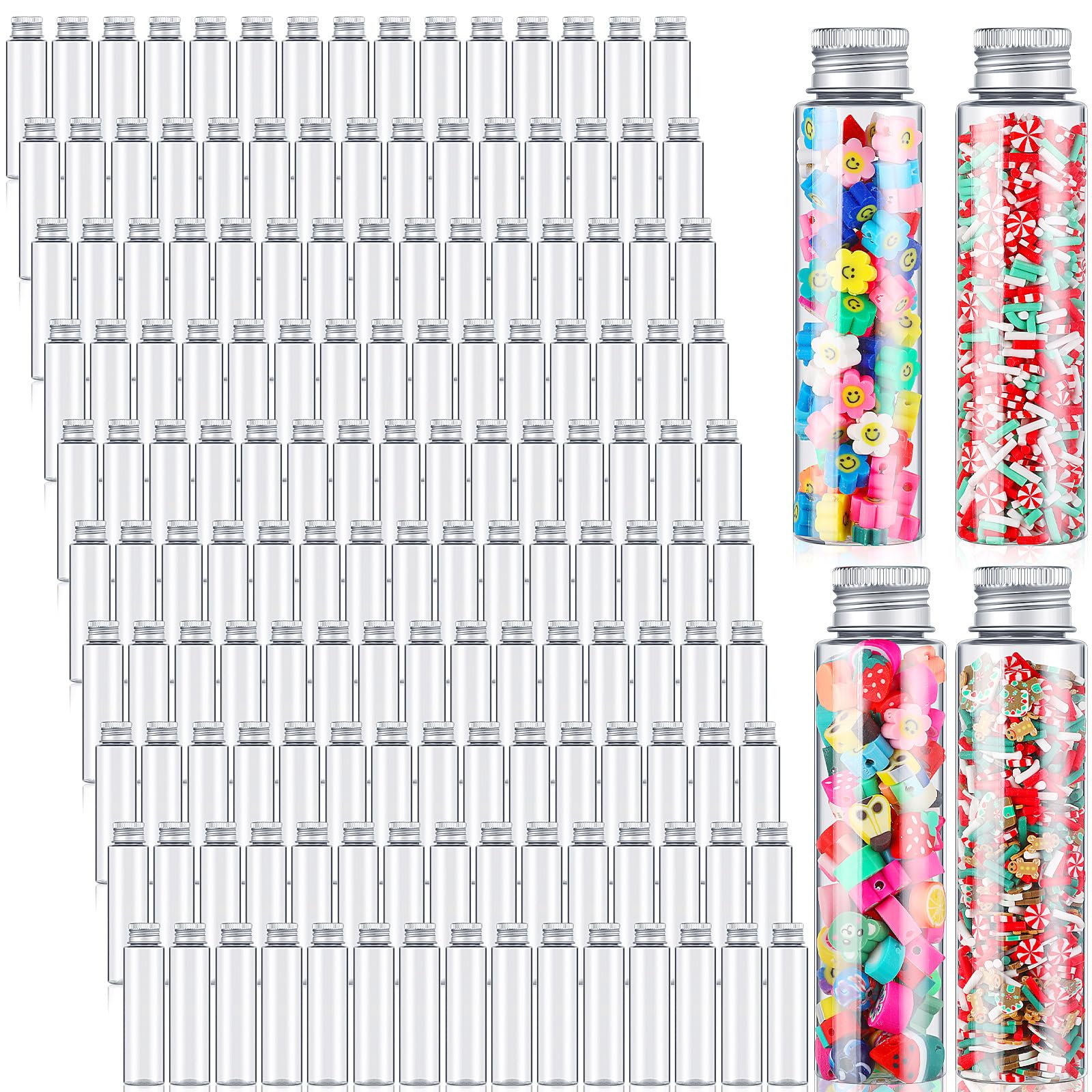 Tioncy 150 provette in plastica trasparente da 50 ml, fiale in plastica con tappi, contenitori per piante, perline, caramelle, polveri, spezie, esperimenti scientifici, coltivazioni di interessi