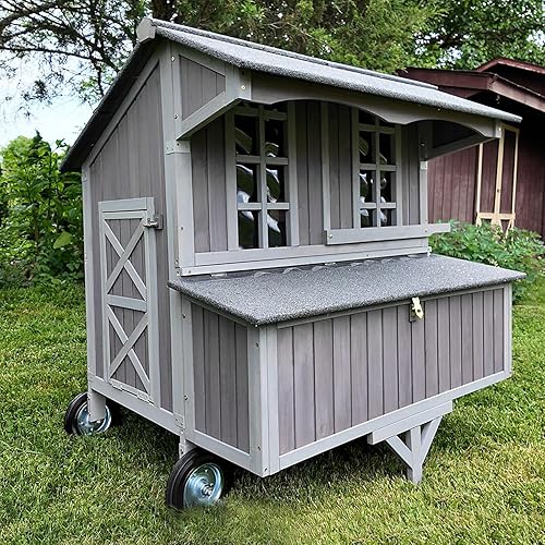 GUTINNEEN Chicken Coop with Wheels Portable Wooden Large Dock Coops for 6 Chickens 3 Perches 3 Nesting Boxes, Hen House for Backyard Garden 48.6"