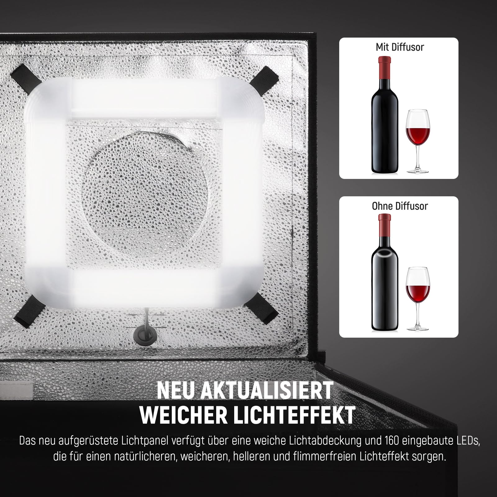 NEEWER Upgrade Fotostudio Licht Fotobox, 24"x24" No Glare, 4 Farbe Backdrops, Reinigungstuch, 160 LEDs 5600K CRI97+ klappbarer Mini Tisch Foto Booth für Schmuck Elektronik Produkt Fotografie, LP60