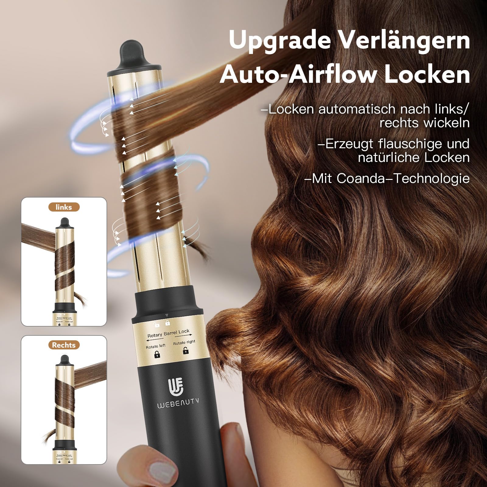 webeauty 6 en 1 Cepillo Moldeador de Pelo Cepillo Secador de Pelo Negro | 110,000RPM/Min, 500W Ionico Secador Alisador de Pelo 30m/S Secador Cepillo 1400W Secador Moldeador de Pelo