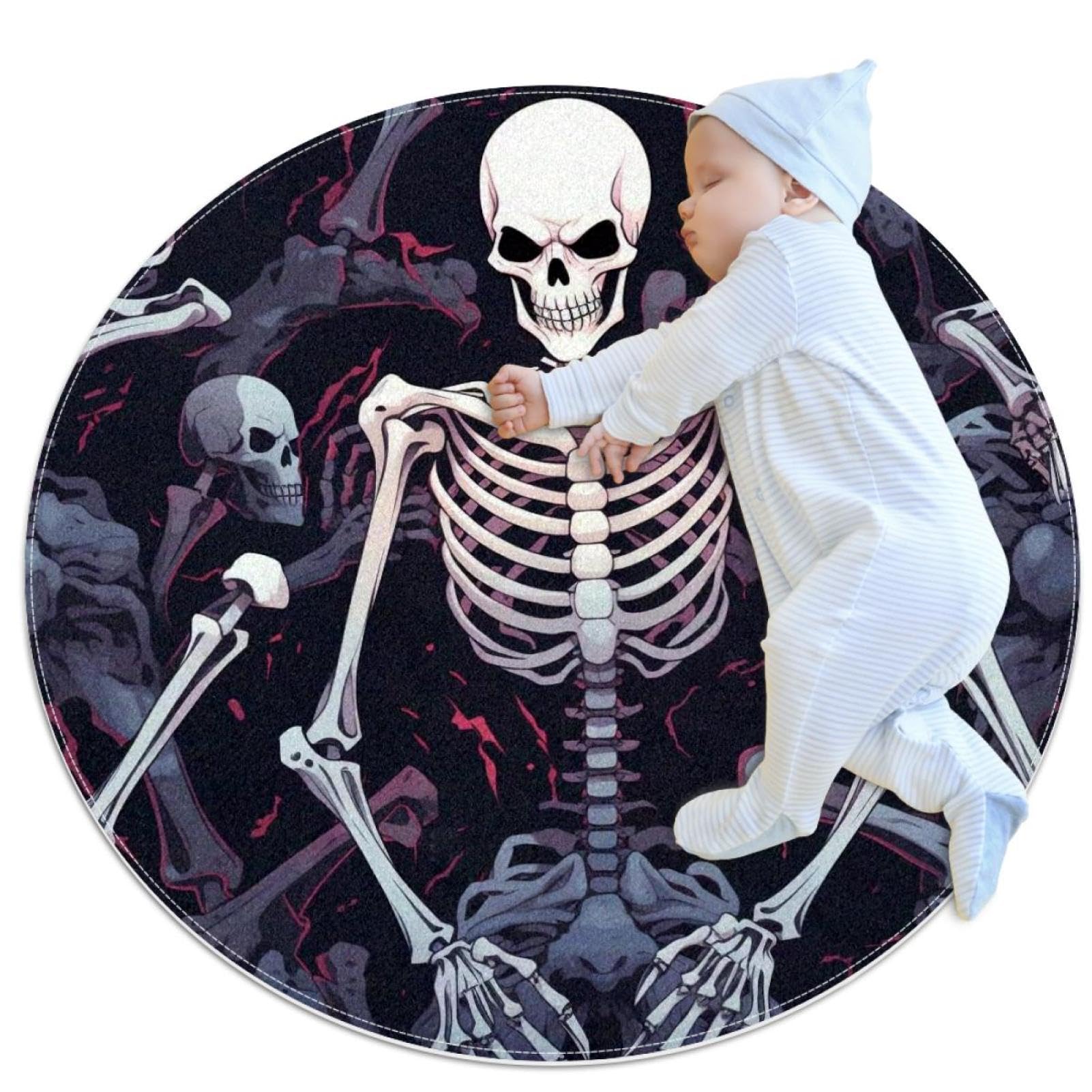 Petit tapis de salle de bain antidérapant rond 1m tête de mort