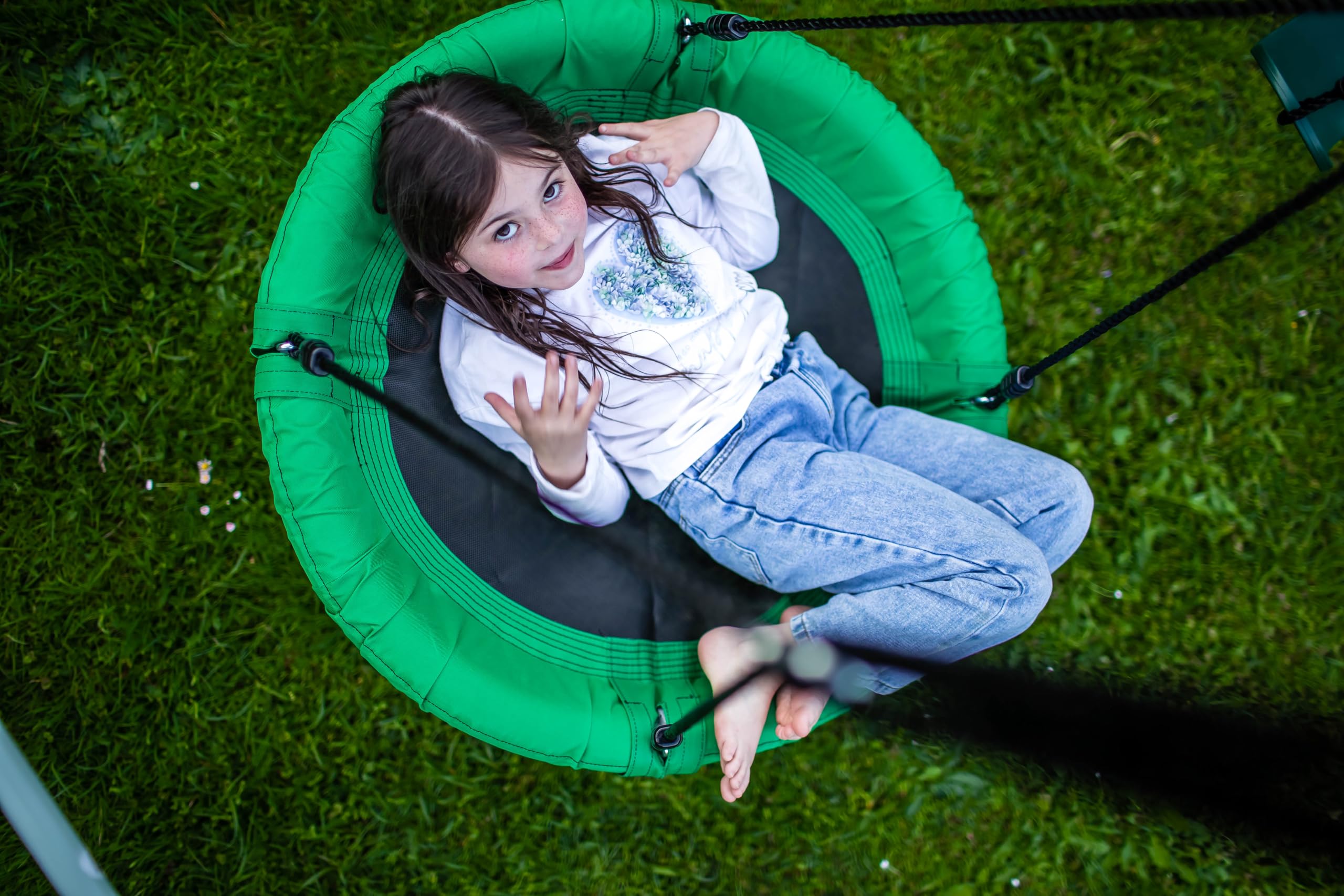 HyperMotion Columpio Infantil Doble para Jardín Exterior - Asiento y Nido de Cigüeña Ajustable con Estructura en A - para 2-3 Niños, Carga 200kg, Resistente UV