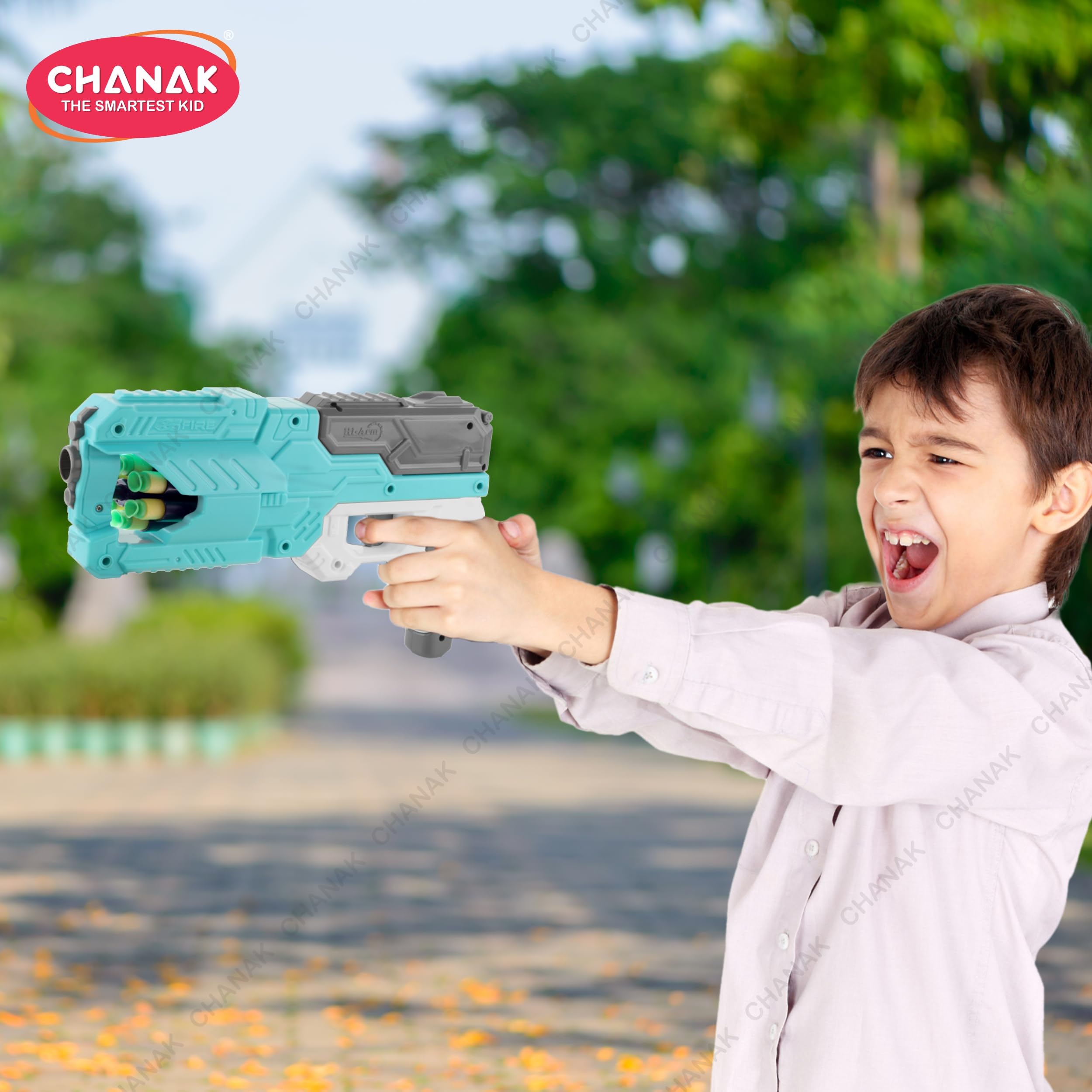 Chanak High Performance Six Fire Gun, Toy Blaster Gun With 6 Dart Rotating Drum, Hi-Arm Toy Gun For Kids Above 6 years, Accurate Upto 45 Feet, Includes 10 Soft Bullet Darts, BIS Approved. (Light Blue) - Image 7 thumbnail