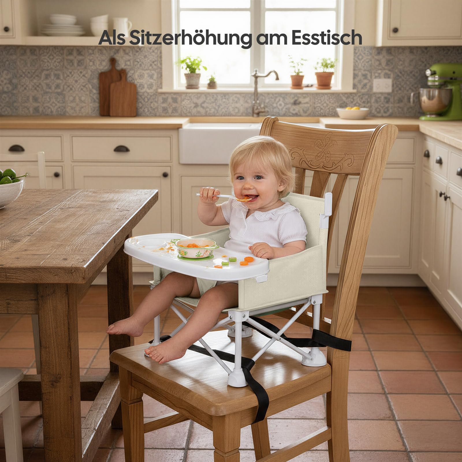 Cochildor 4-in-1 Tragbare Sitzerhöhung für Babys, Faltbarer Babysitz, Beige