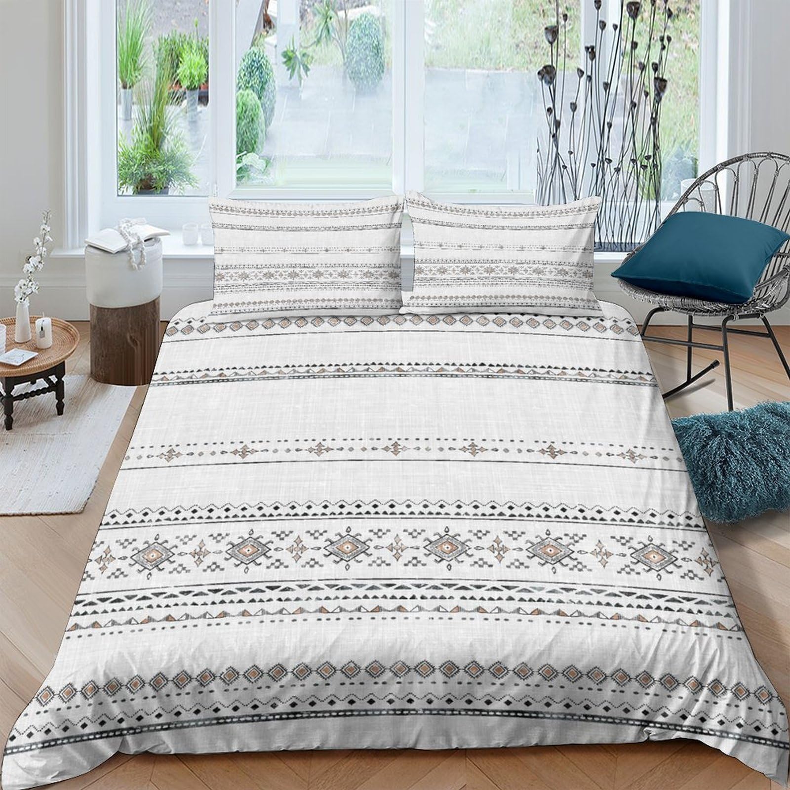 Ctjqhvkz Style-4 3D Printed Nordic Geometric Fitted Sheet Microfiber Soft Breathable Ethnic Stripe Mattress Cover For Bedroom Home Décor Single（135X200cm）