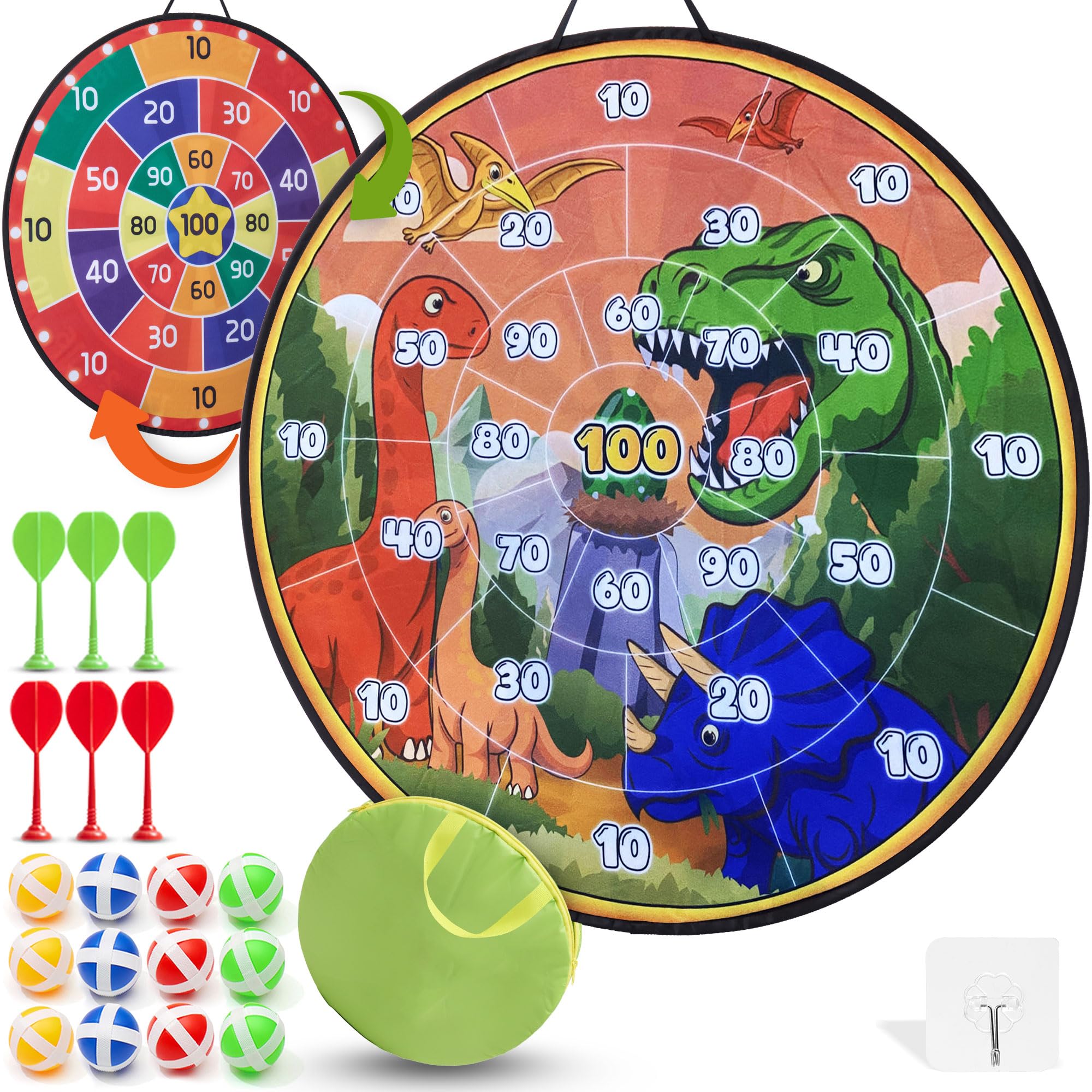 Cheerful Children Toys Jumbo Kids Dart Board Set XL or XXL, Large Dart Board with Reversible Designs